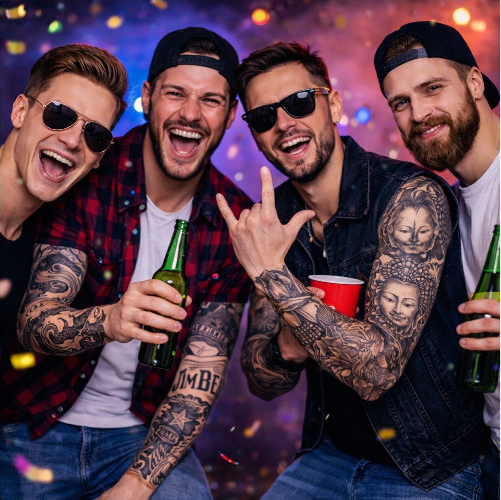 TK Gruppe Kostüm Tattoo Ärmel Nylon – 5X täuschend echt - Fasching & Karneval