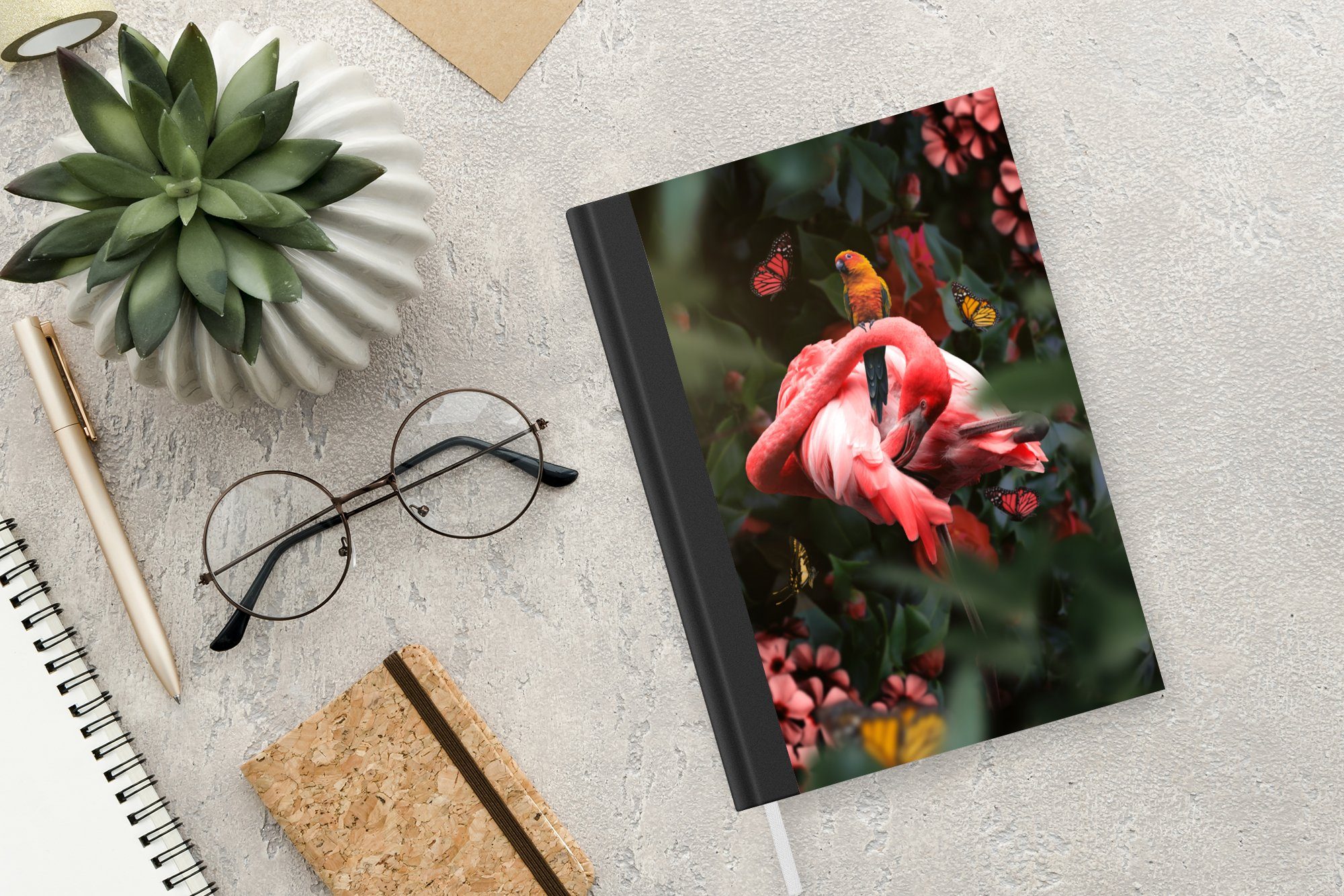 Merkzettel, Seiten, - Journal, Notizbuch MuchoWow - Vogel 98 - Flamingo Tagebuch, Notizheft, Haushaltsbuch Dschungel A5, Pflanzen,