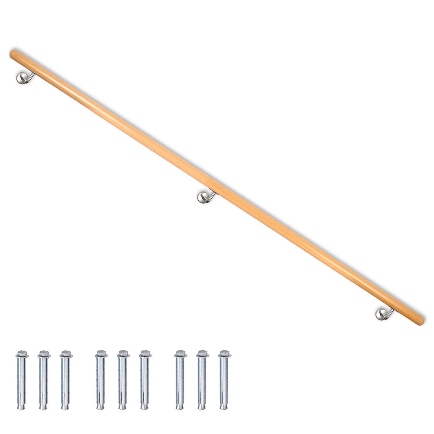 V2Aox Handlauf Buche Holz Handlauf Treppengeländer Wandhandlauf Treppe 50 - 500 cm, 200 cm Gesamtlänge