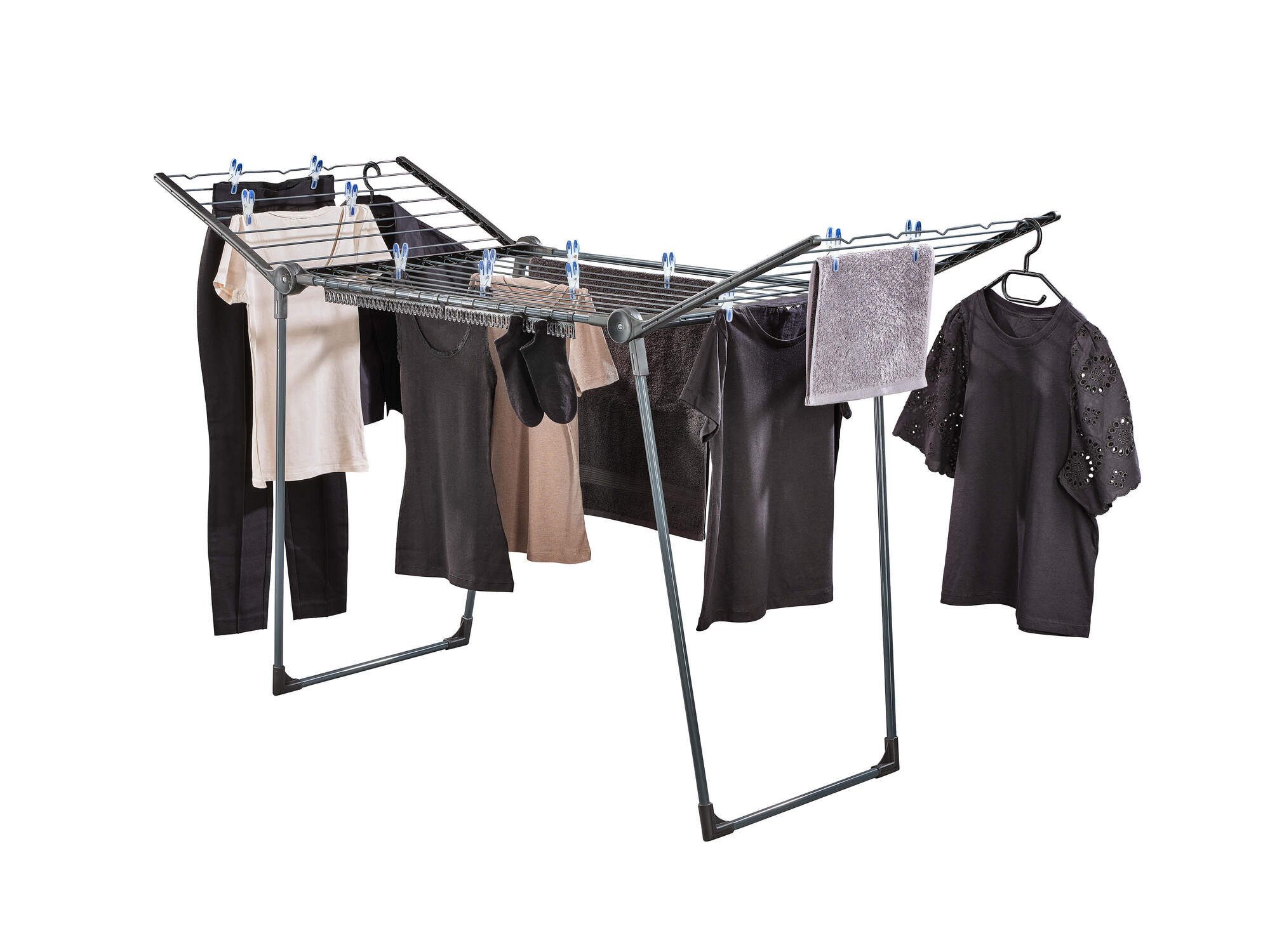 Leifheit Wäscheständer Standtrockner Pegasus 200 Solid Black, 20m Trockenlänge, 107cm Flügelhöhe, standfest, 5 Kleiderbügel