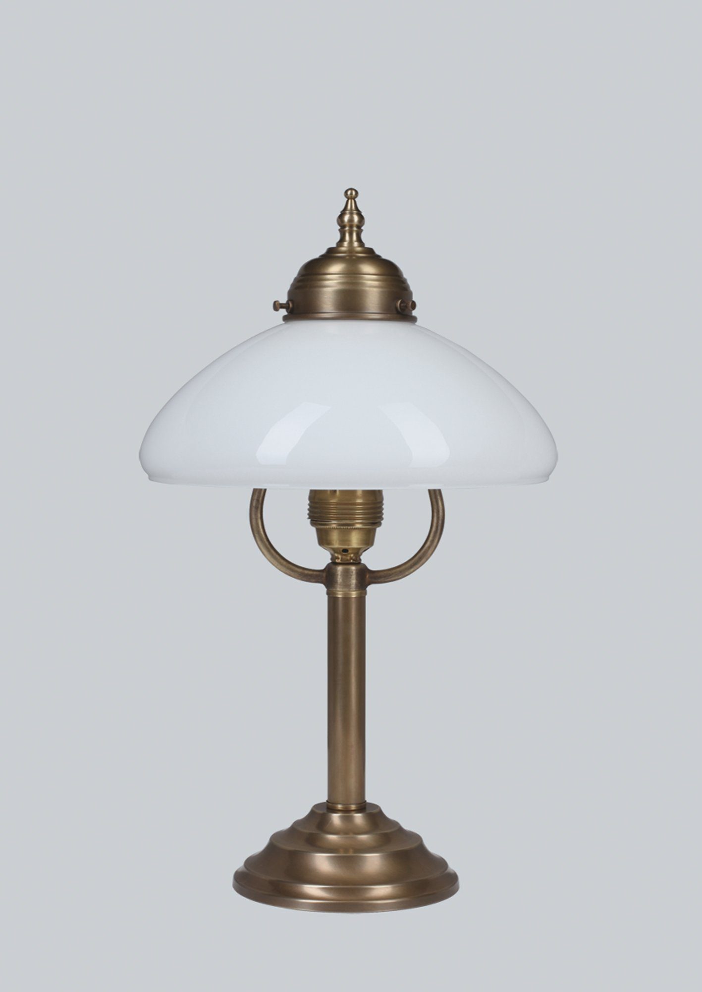 Licht-Erlebnisse Nachttischlampe V23, ohne Leuchtmittel, Nachttischleuchte Weiß E27 38 cm Messing Glas Jugendstil Beleuchtung | Tischlampen
