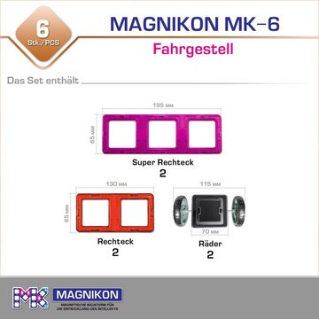 MAGNIKON Magnetspielbausteine Fahrgestell: Superrectangle-2 Rectangle-2 Räder-2, (Magnetische Bausteine, 6 St., Räder)