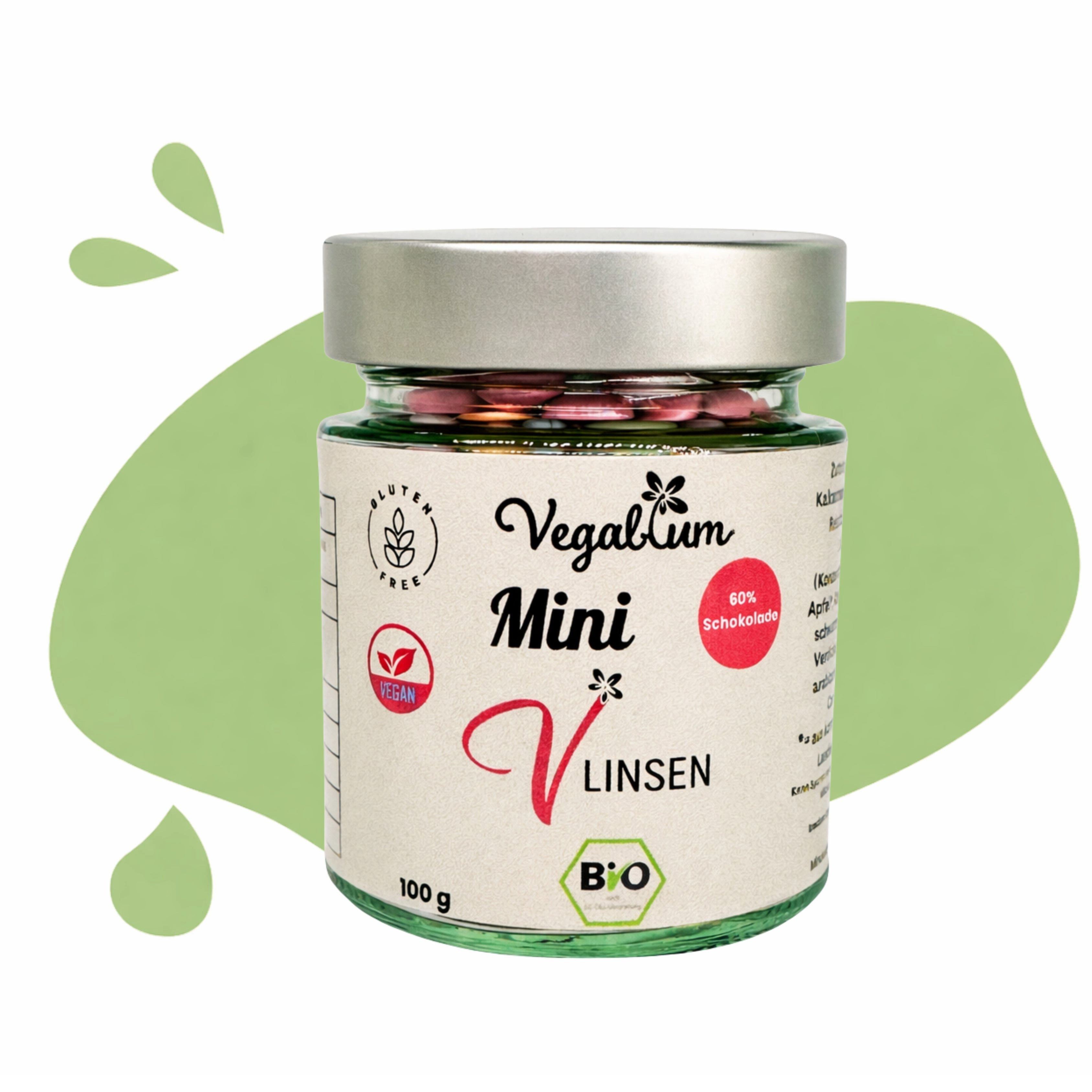 Vegablum Schokolade Mini Vlinsen Bio Schokolinsen, vegan im Glas, 1 x 100,00 g, vegane Mini Schokolinsen zum Naschen und Dekorieren