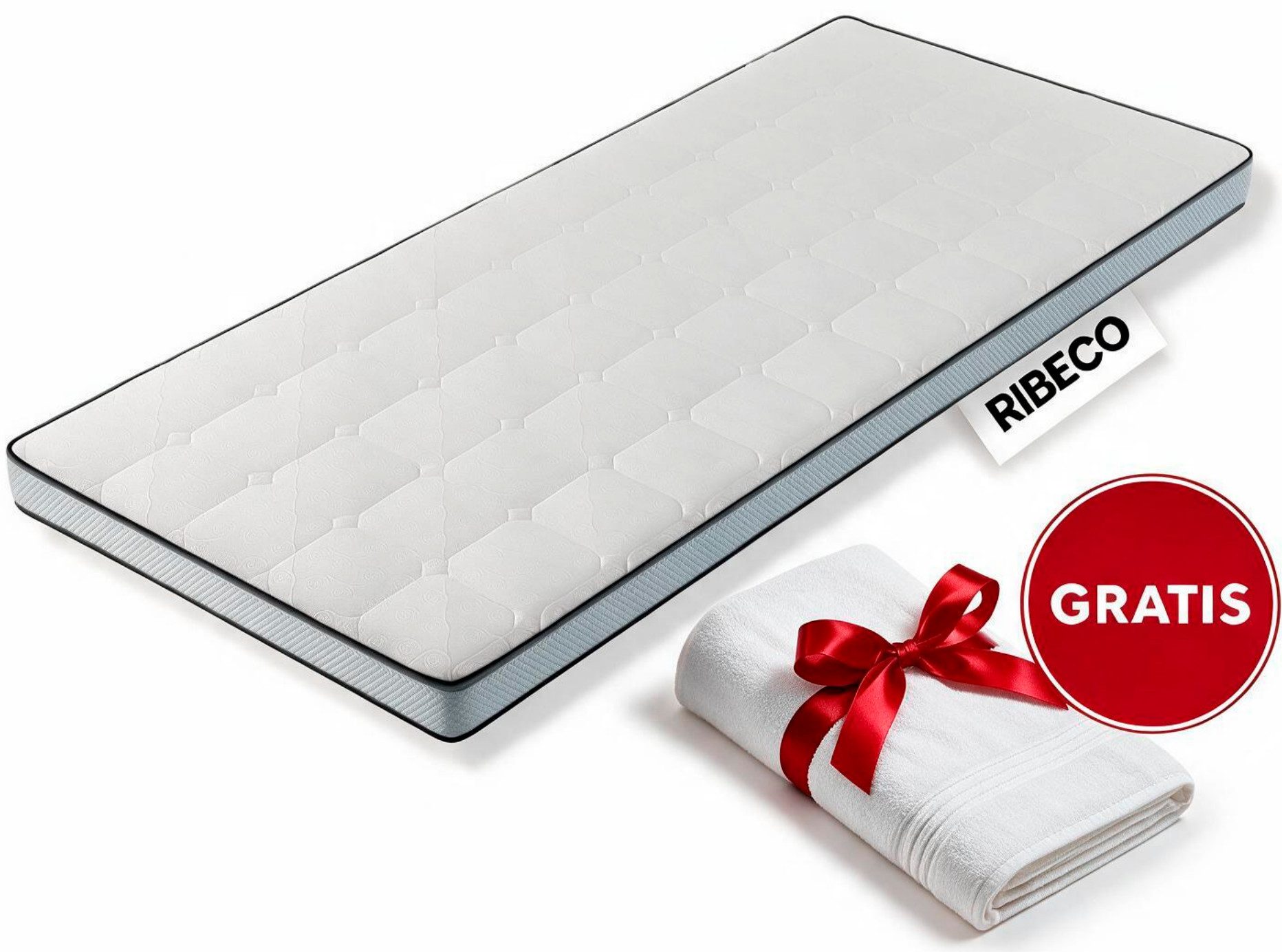 RIBECO, Topper Aaron, Topper 90x200 cm,180x200 cm, 8 cm hoch, Gelschaum, Matratze, Boxspringbett geeignet, ergonomisch, Made in EU
