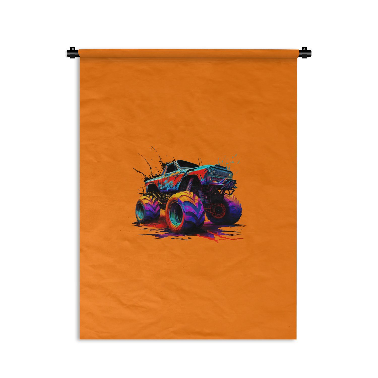 MuchoWow Wanddekoobjekt Monstertruck - Neon - Farbe - Orange, Deko für an der Wand, Wohnzimmer, Tapisserie, Schlafzimmer