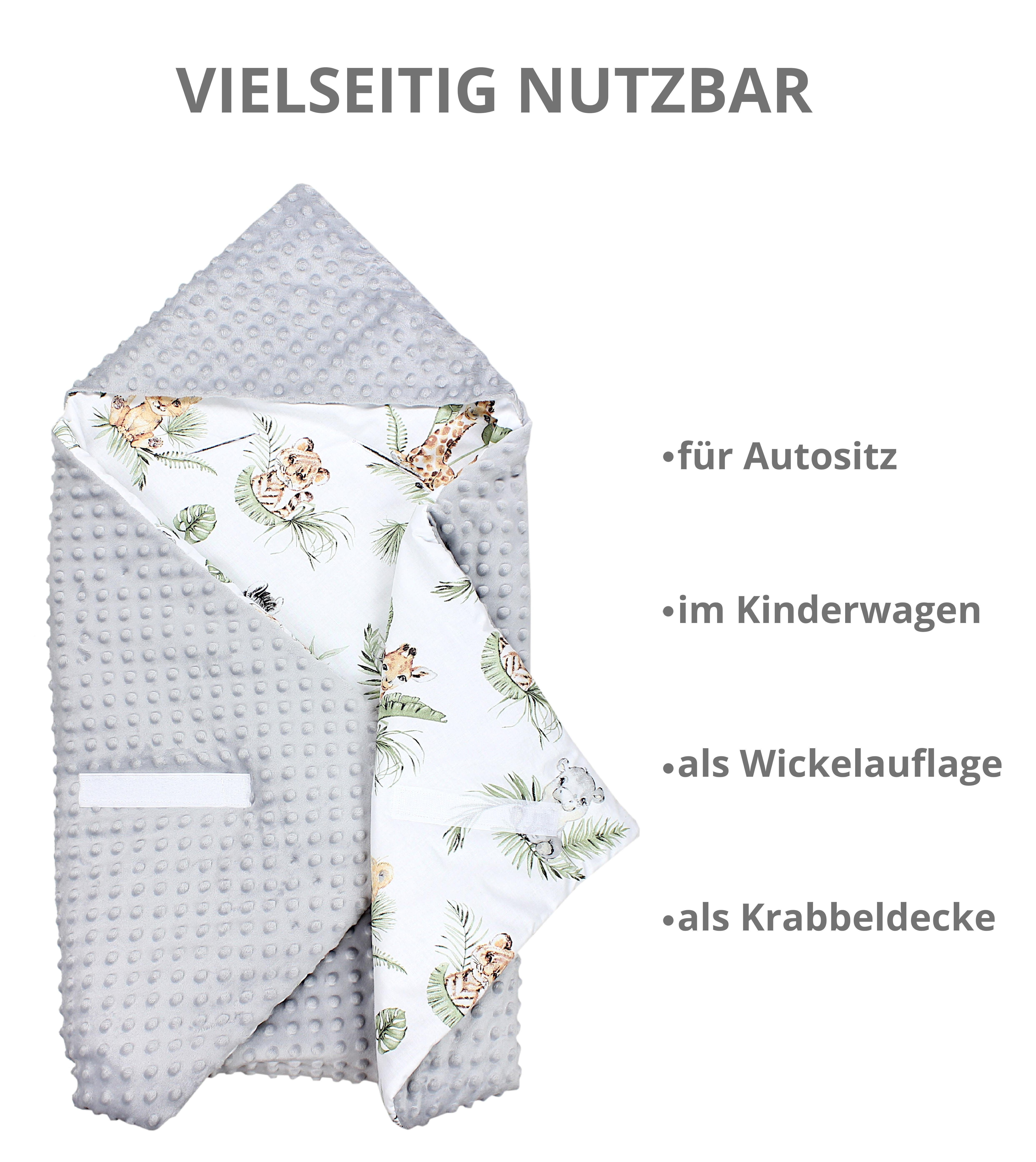 Baby Decke 85x85 Einschlagdecke / für Einschlagdecke Babyschale Blätter / Safari / Autositz 2er Löwe Minky, Braun / SET Grün TupTam