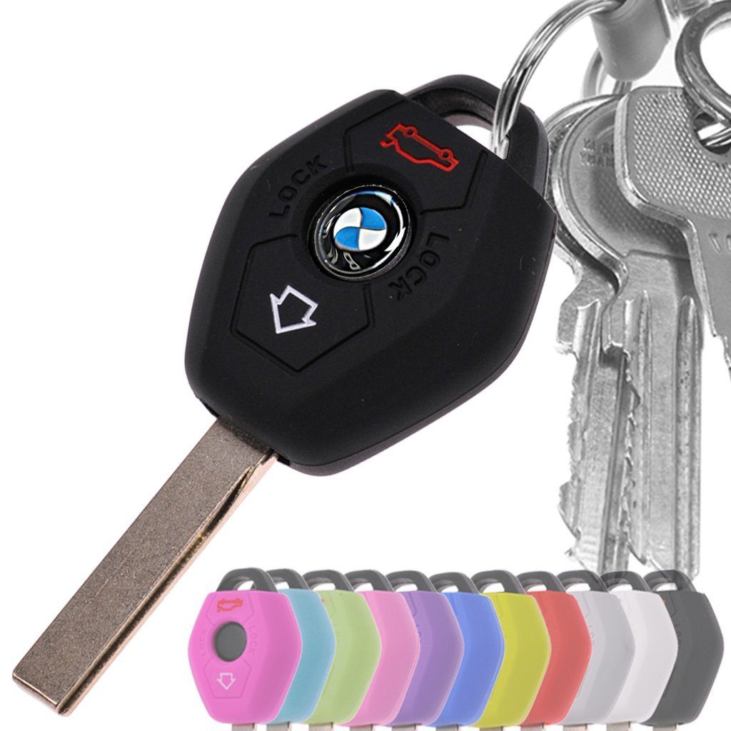 mt-key Schlüsseltasche Autoschlüssel Softcase Silikon E60 E39 Fernbedienung Schutzhülle BMW E46 E53 Knopf E61 Funk für E86 3 Schwarz, E85 E83 E52