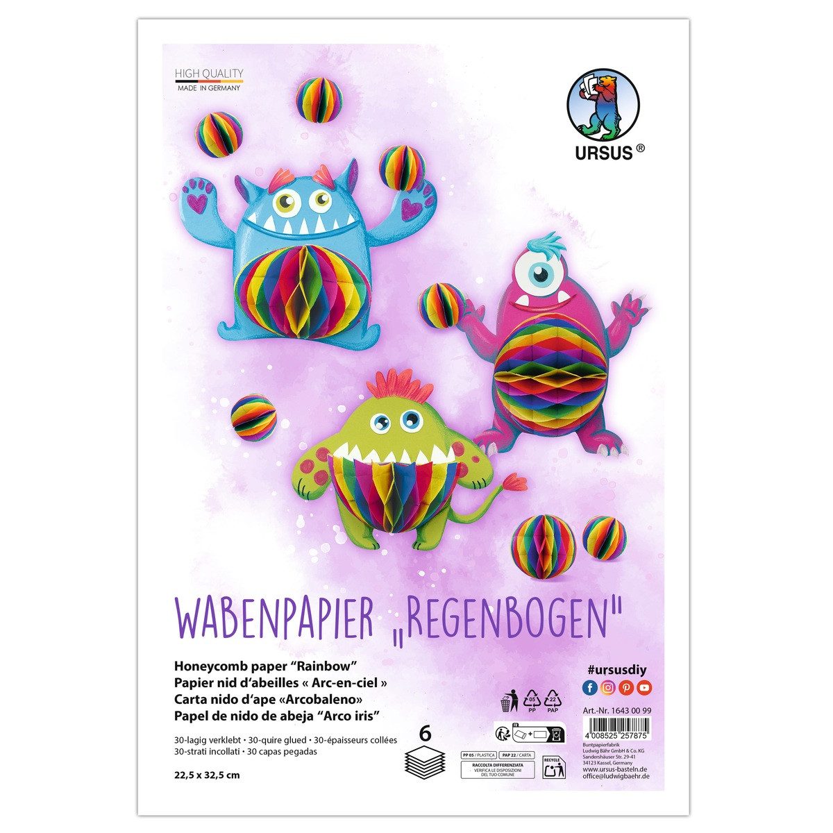 Ursus - Ludwig Bähr Bastelkartonpapier URSUS Wabenpapier Regenbogen