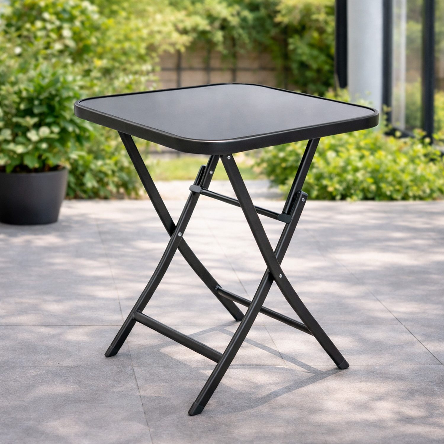 Mojawo Küchentisch Bistrotisch Klapptisch wetterfest Dunkelgrau Glas / Metall 60x60xH70cm
