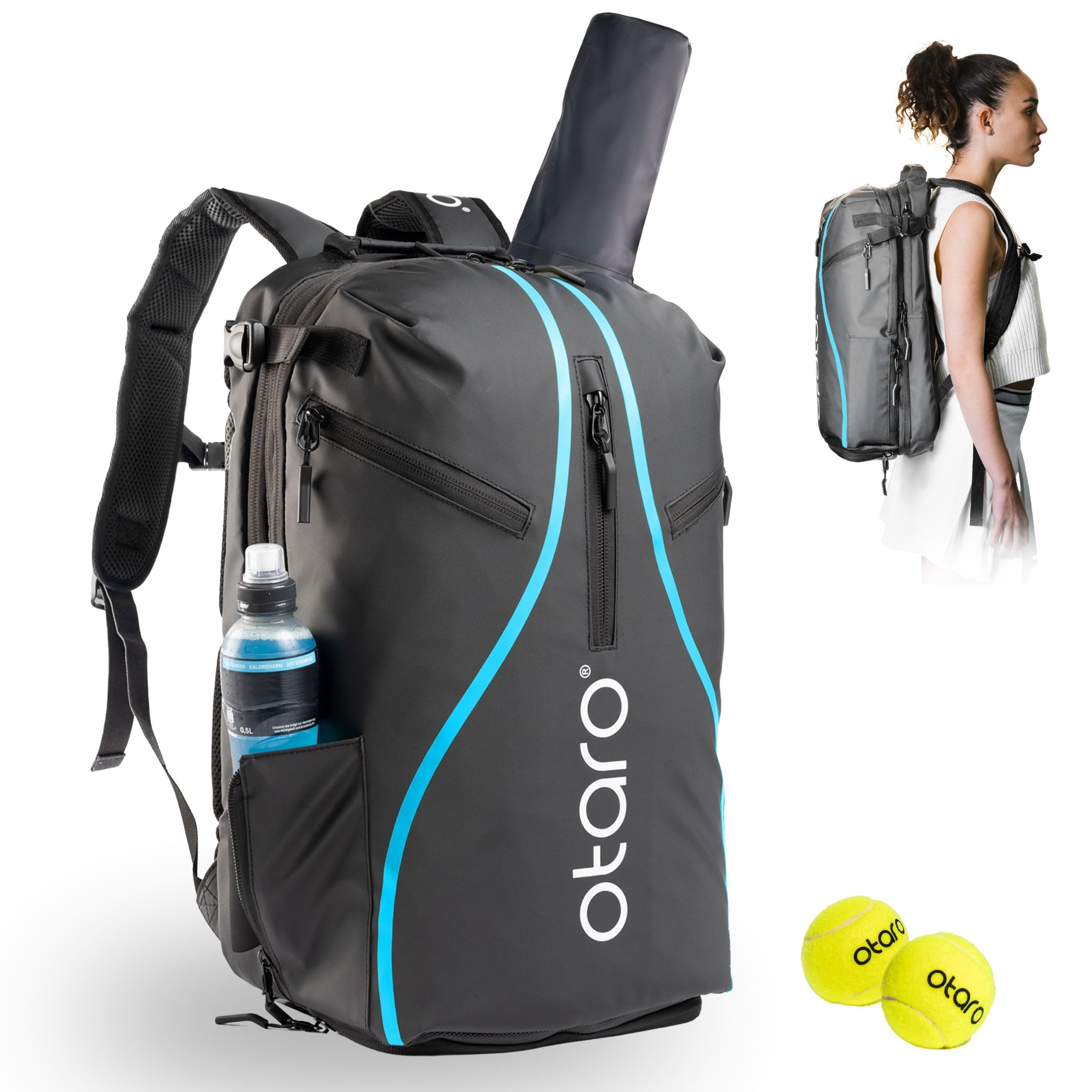 Otaro Tennisrucksack Tennisrucksack mit Schuhfach für 2 Schläger, Pro 42L