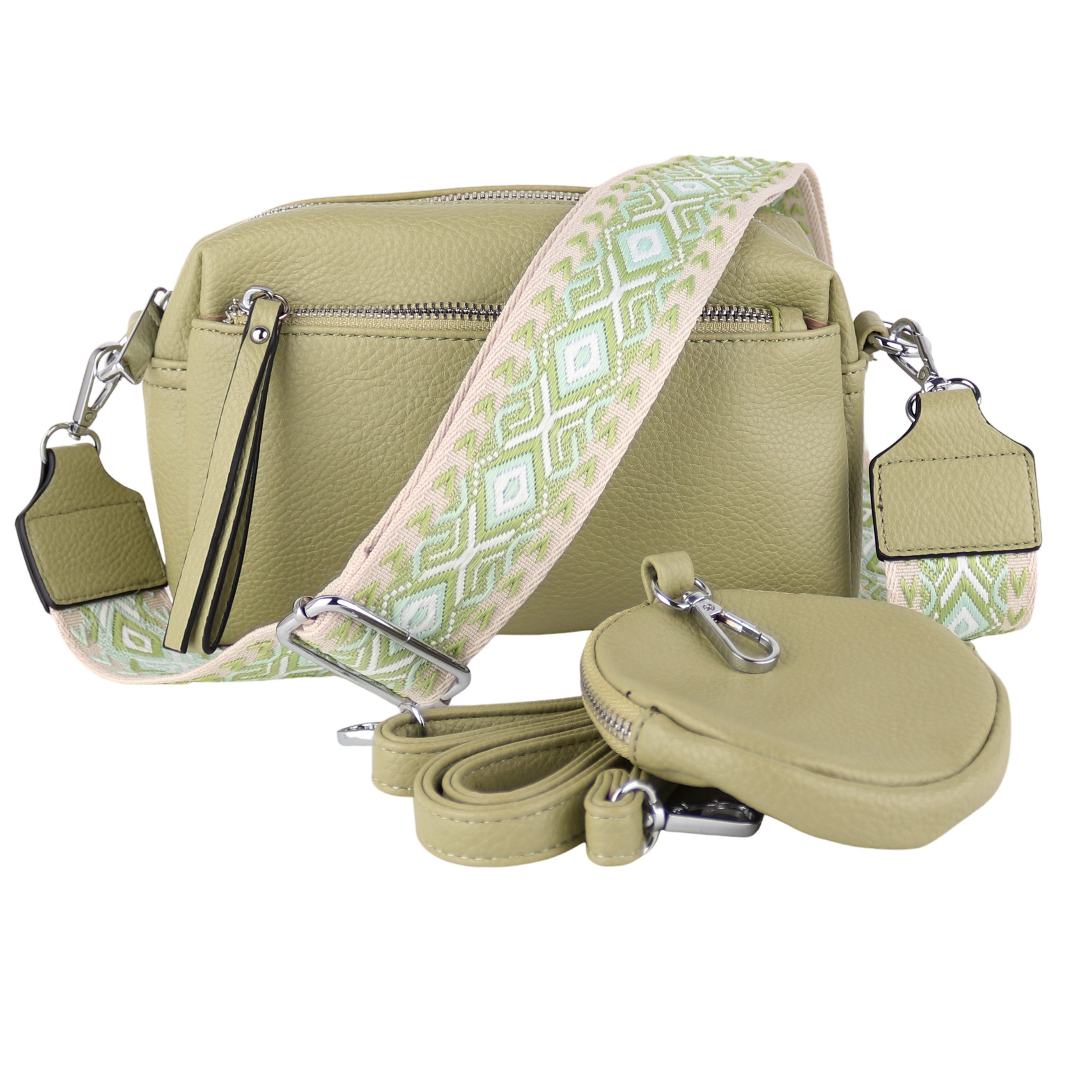 MIRROSI Umhängetasche Damen, Veganleder Crossbody Tasche Bag, Schultertasche (inkl. 1 Münzbeutel und 2 Wechselgurte, 19x14x8cm (BXHXT), gemusterten & verstellbaren Schulterriemen