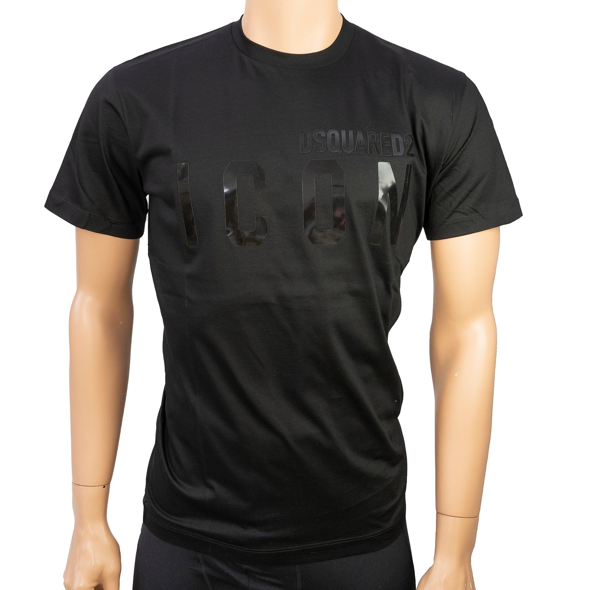 Herren Shirts Dsquared2 T-Shirt ICON Schwarz, Logo mit Lack-Effekt