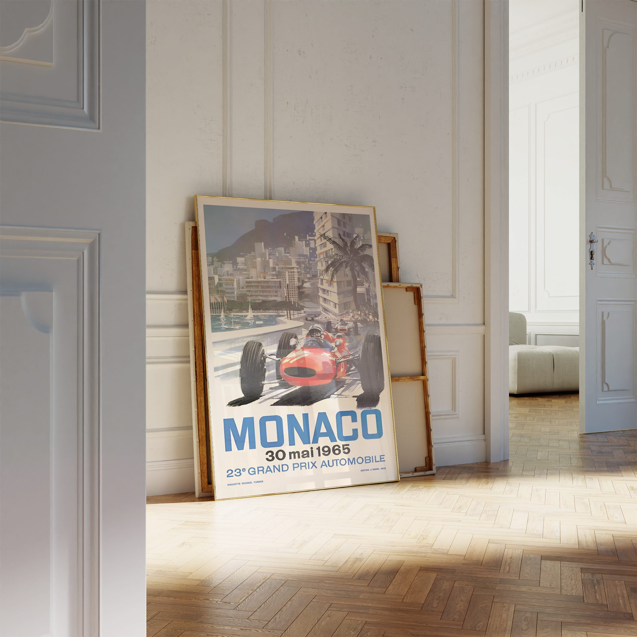 JUSTGOODMOOD Poster Premium ® Monaco Poster · Rahmen Rennwagen ohne Retro
