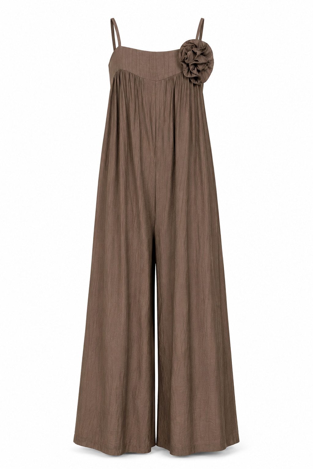 ITALY VIBES Overall - Eleganter Jumpsuit mit weitem Bein und Blumenbrosche ONE SIZE - passend für Größen M bis XL