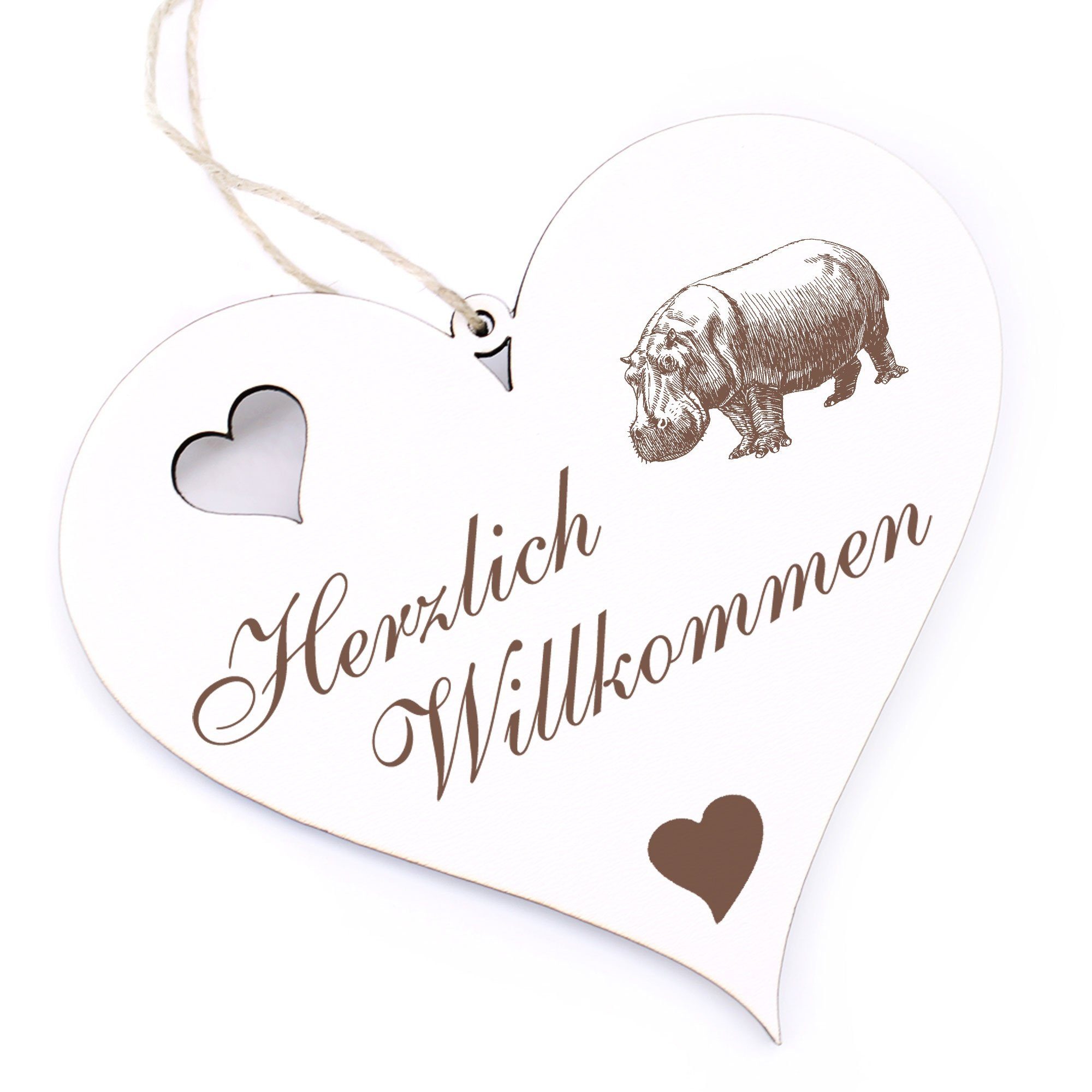 Dekolando Hängedekoration Herzlich Willkommen - Nilpferd Hippo - 13x12cm