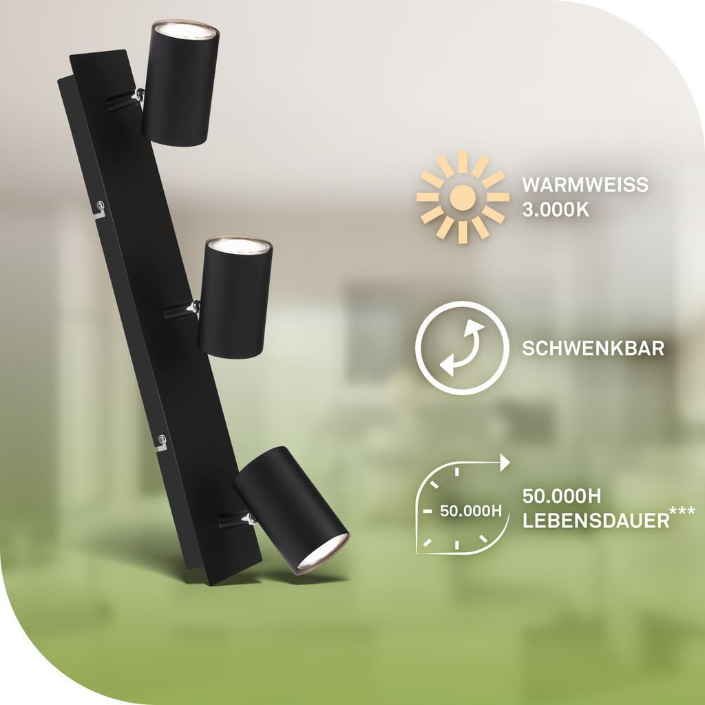 B.K.Licht LED Deckenleuchte BKL1631, LED wechselbar, 2700K - Extra-Warmweiß, Deckenleuchte 44 cm Schwarz je 2W, je 450lm GU10 Wohnzimmer Flur