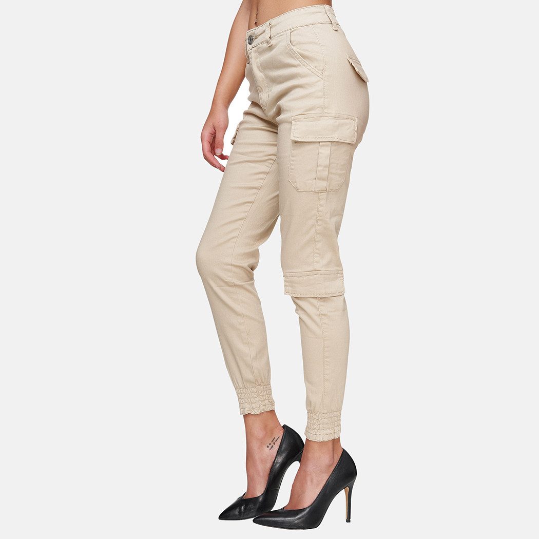 Elara Cargohose — Damen Cargo Hose Skinny Fit mit Taschen & Knöchelriemen