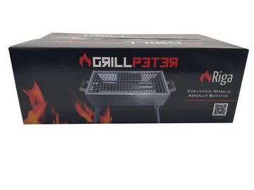 Grillpeter Holzkohlegrill Mangal Grill Riga Edelstahl Campinggrill mit Klappbeinen Anglergrill