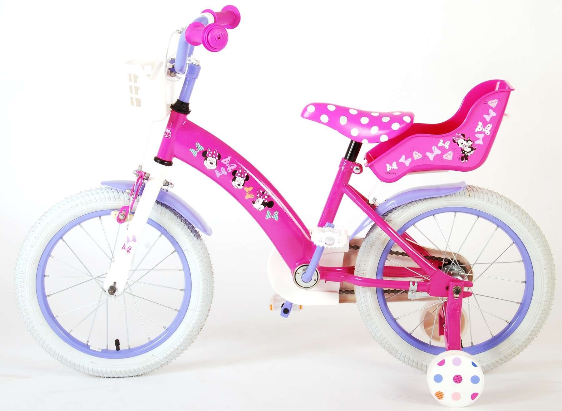 TPFSports Fahrrad Kinder Kinderrad Stützräder 16 Rücktritt Rutschfeste mit Kinderfahrrad Sicherheitsgriffe), Disney Mädchen 1 - Fahrrad (Mädchen Zoll Minnie + mit Zoll Gang, Laufrad Handbremse, 16