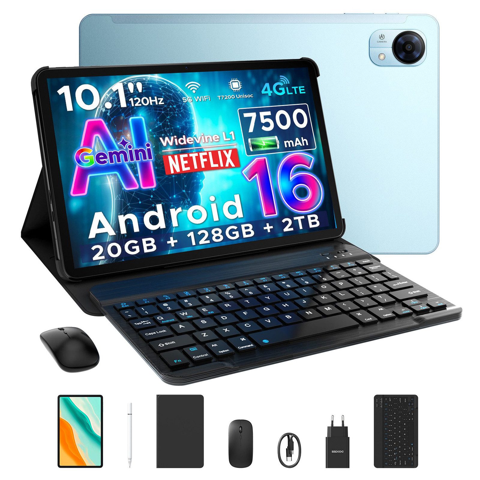 DOOGEE TabG5 10'' Tablet mit Tastatur, Android 16, 120Hz, 7500 mAh, ultradünn Tablet (10", 3 GB, Android 16, 8 MP, T7200 Octa-Core, Gemini AI, 4G LTE/5G WIFI, Widevine L1/Face ID)
