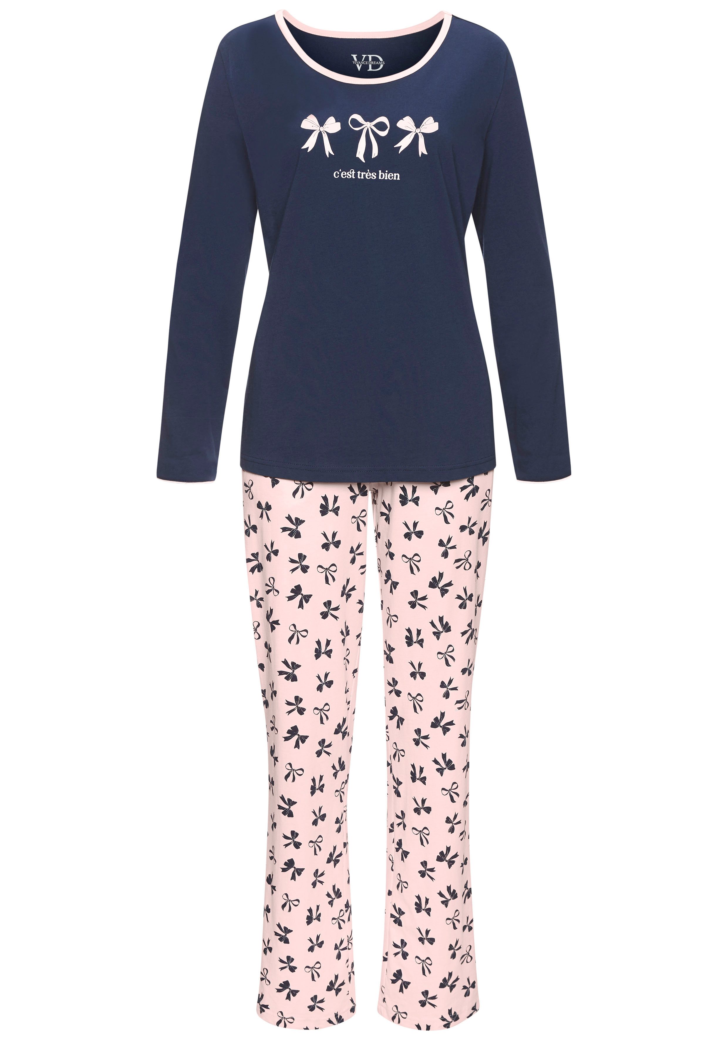 Vivance Dreams Pyjama (Set, 2 tlg) mit süßem Schleifenmuster günstig online kaufen