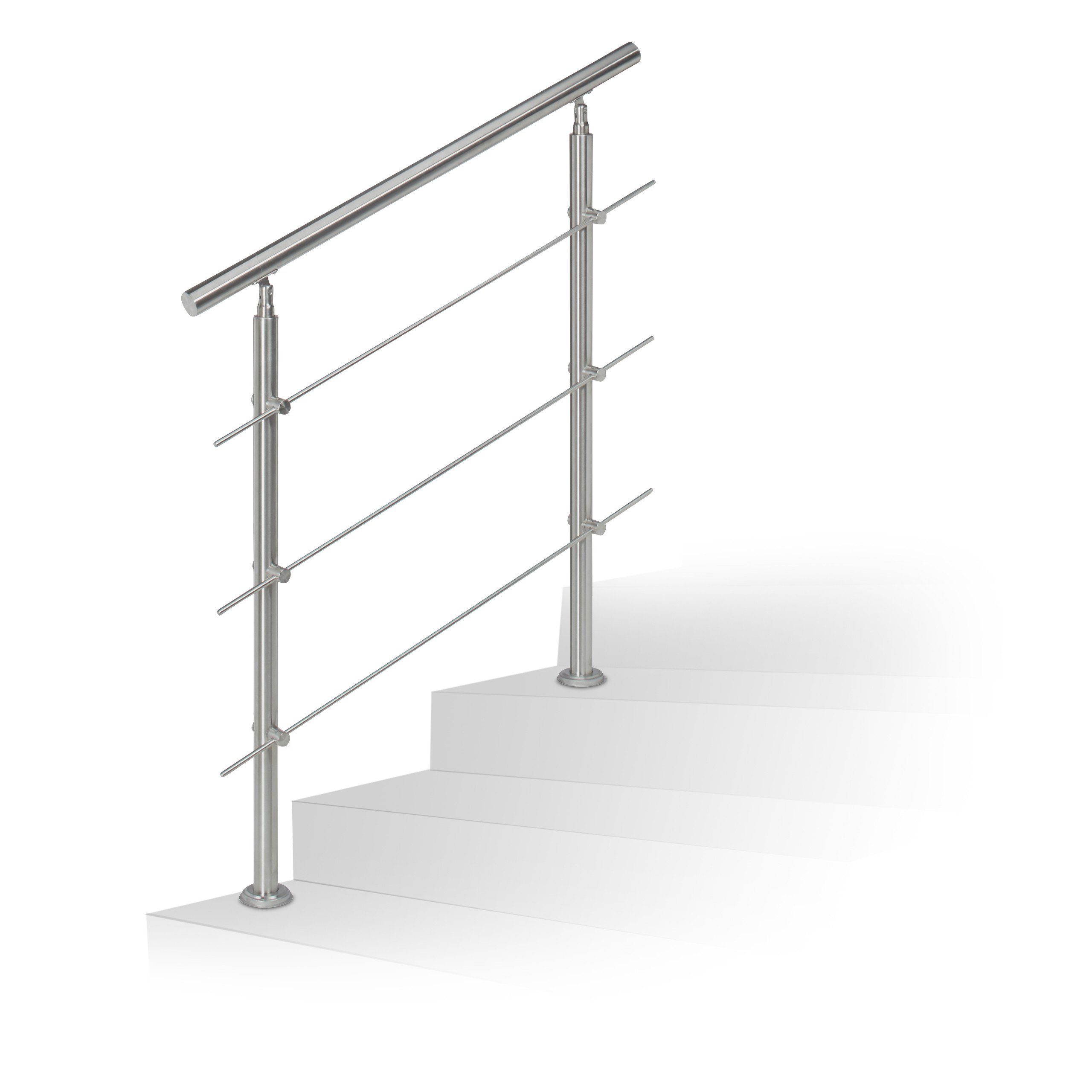relaxdays Treppengeländer Edelstahl, 100 cm Länge, 108 cm Höhe, mit 2 Pfosten, 6-tlg., 1,0 m /2 Pfosten/3 Querstangen