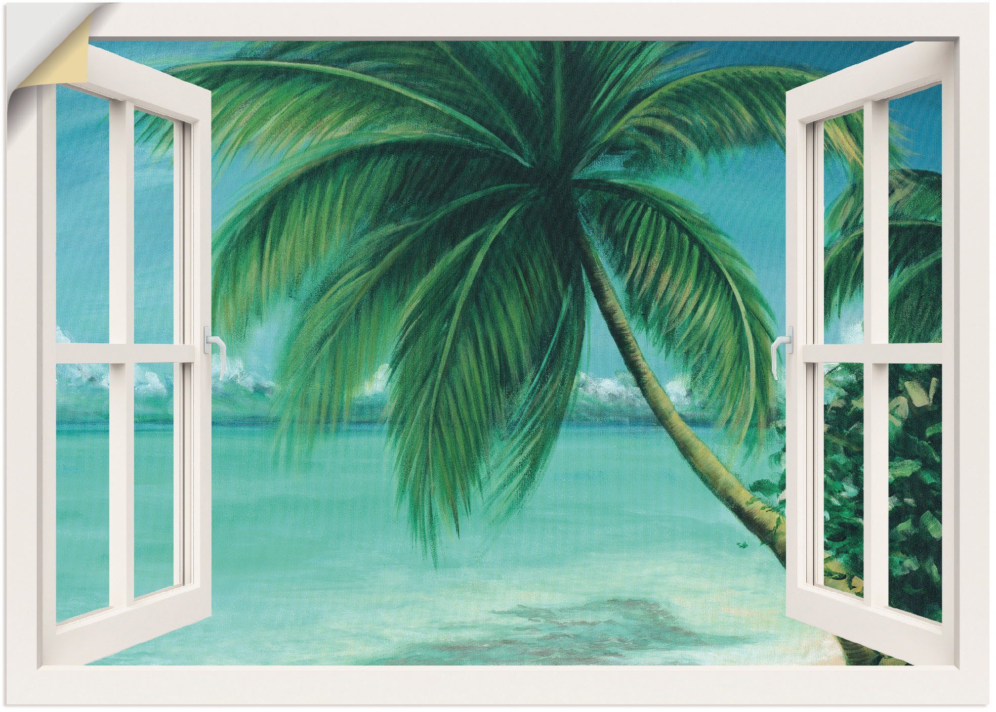 Artland Wandbild Fensterblick - Palmenstrand, Fensterblick (1 St), als  Alubild, Leinwandbild, Wandaufkleber oder Poster in versch. Größen