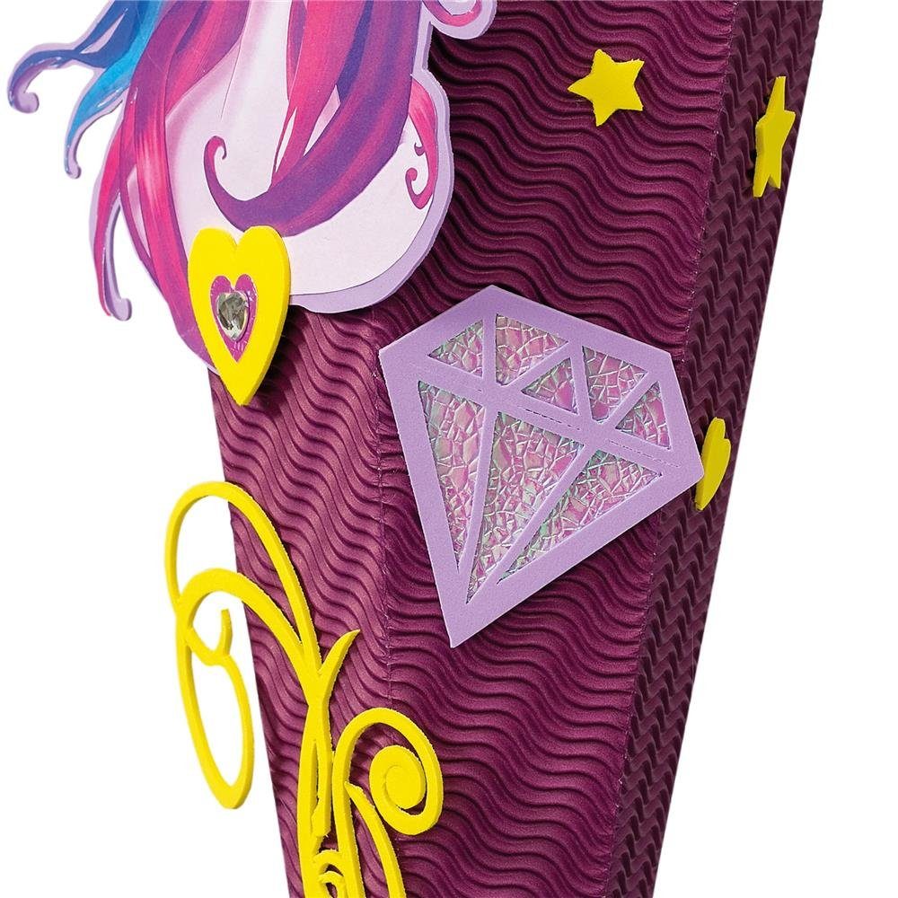 Roth Schultüte Bastelset Einhornportrait, 68 cm, eckig, mit Kreppverschluss, Zuckertüte zum Basteln, Lila / Gelb