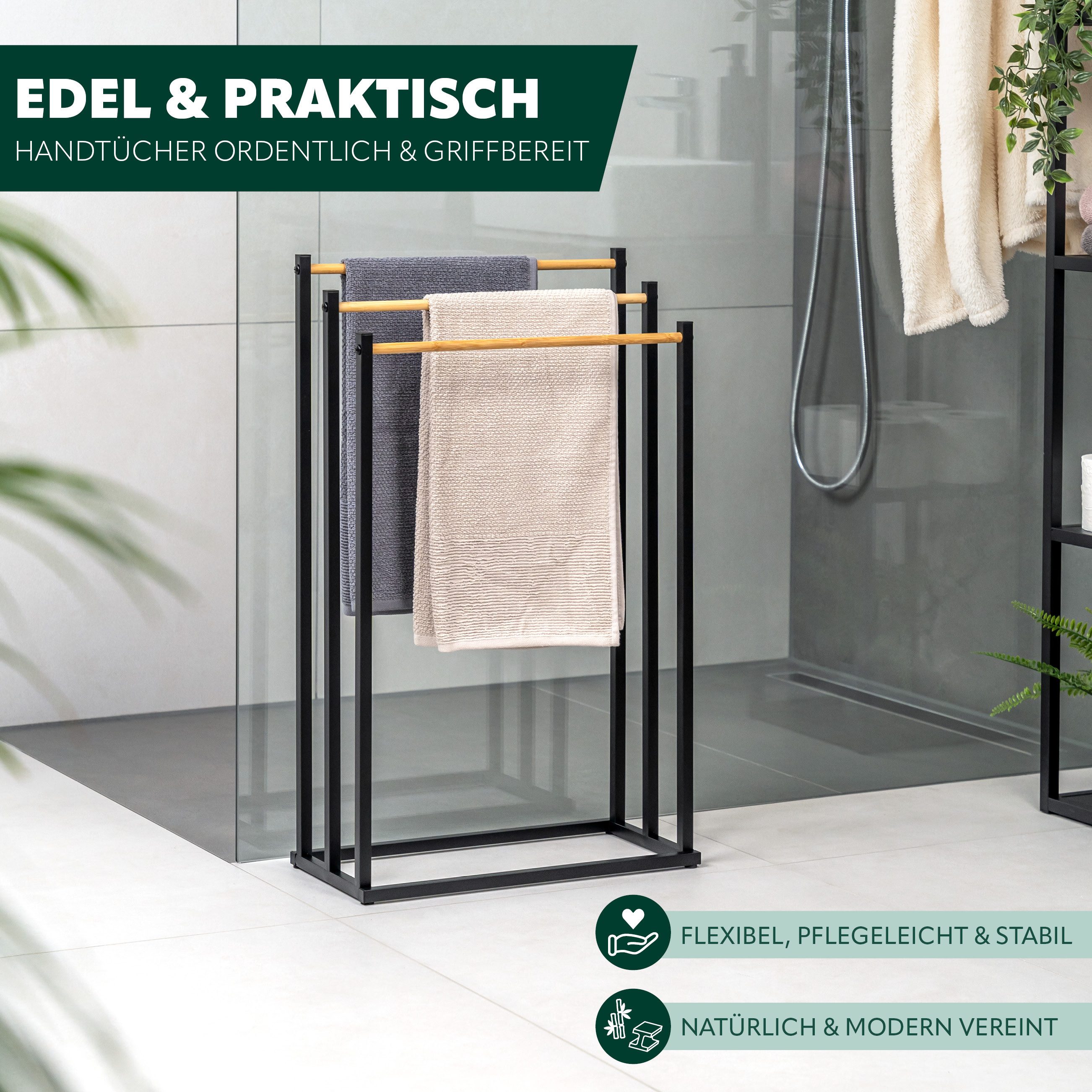 eluno Handtuchständer Stand-Handtuchhalter freistehend, 3 Stangen, günstig online kaufen