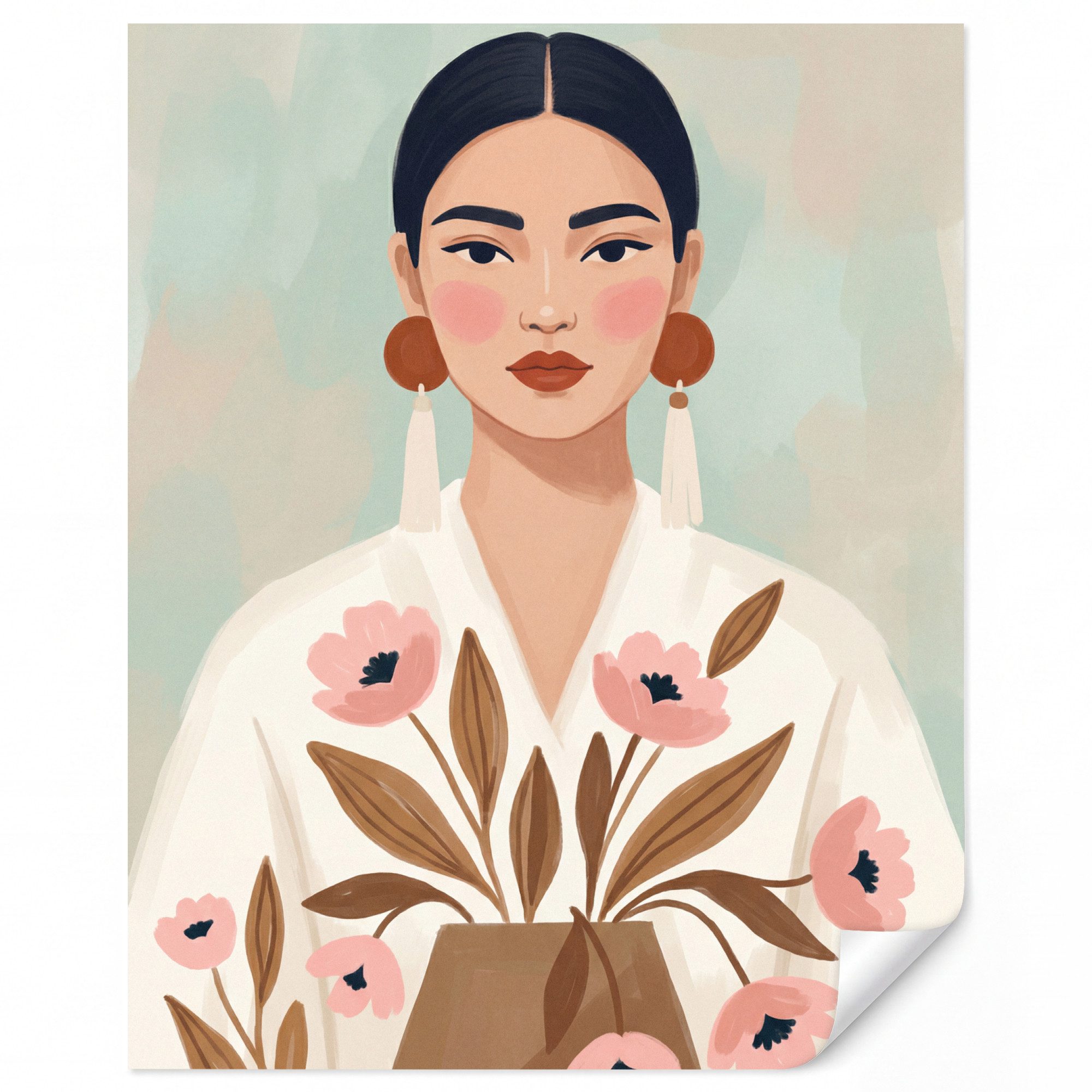 OnlyWow Fototapete Frau - Kimono - Pastell, Matt, bedruckt, Wohnzimmer, Schlafzimmer, Modern 180x220cm