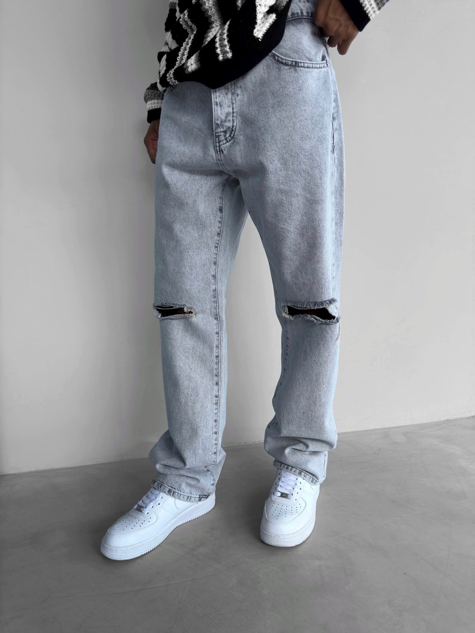 Abluka Bequeme Jeans BAGGY FIT DISTRESSED JEANS GRAY