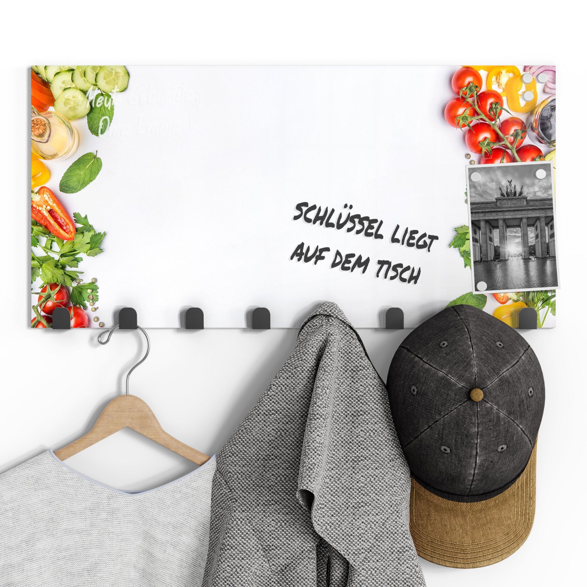 Gemüse', gerahmt mit DEQORI Glas Garderobe magnetisch 'Banner Paneel Kleiderhaken beschreibbar