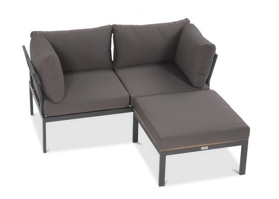 Focus Garden Gartenlounge-Set "JAVA" Ecksofa 2-Sitzer, mit Tisch, Kompakt - Klein, Outdoor, (2-tlg), Modular, Grau / Schwarz, verzinkter Stahl, Gartenmöbel-Set, Balkon