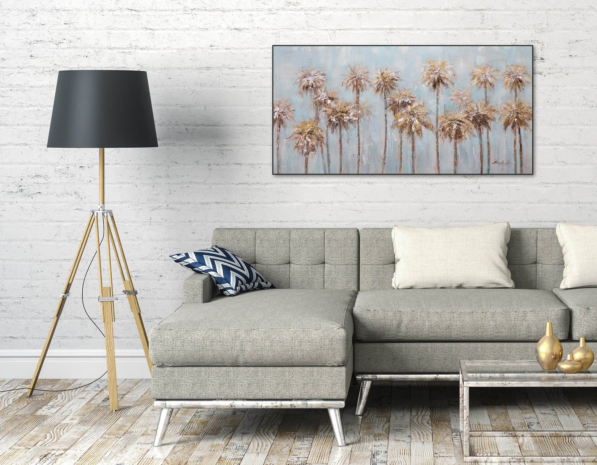 Wohnzimmer the Gemälde in 120x60 Tropics Wandbild cm, 100% KUNSTLOFT Morning HANDGEMALT Leinwandbild