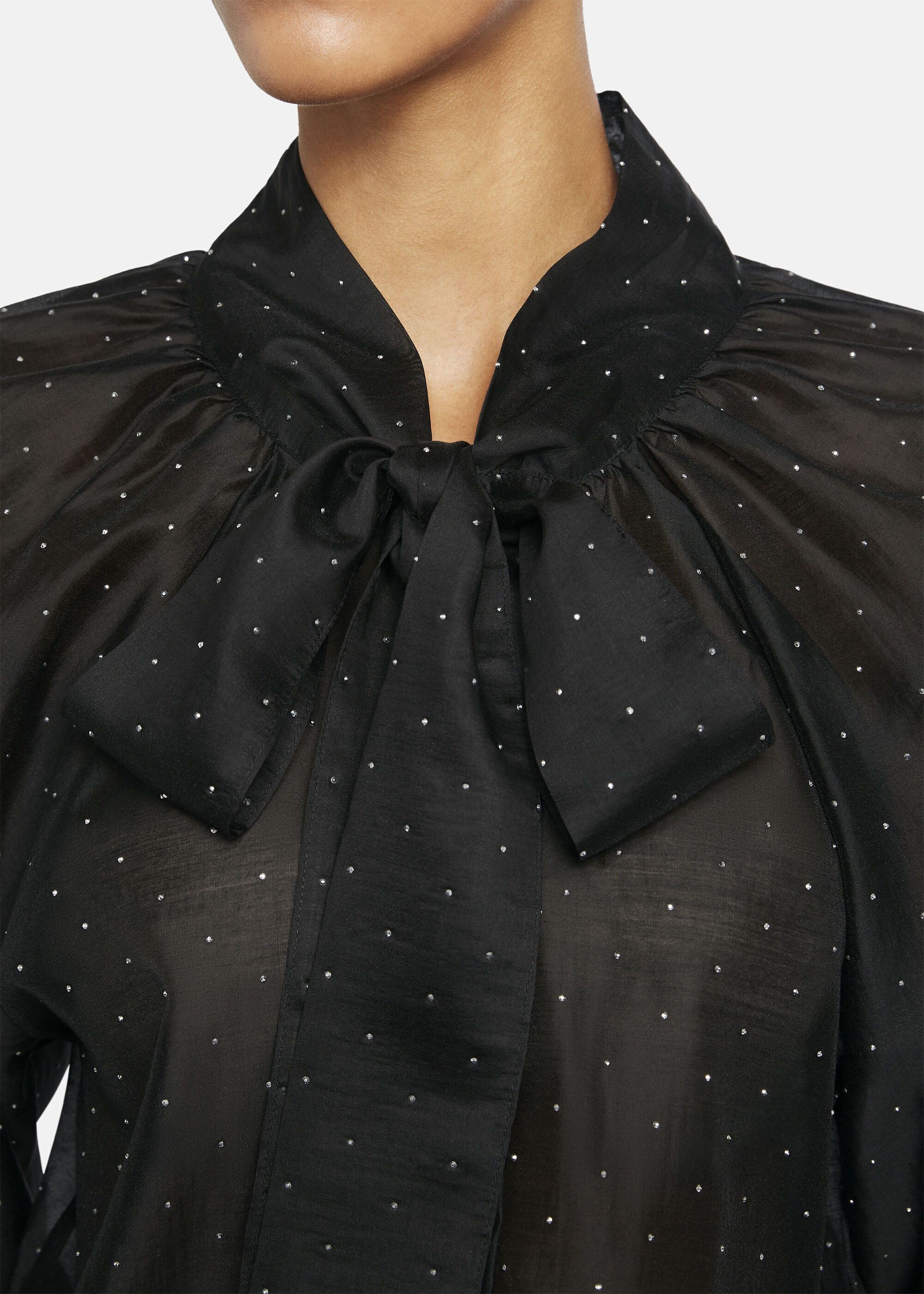 Nicowa Langarmbluse FESTAWI mit Schleifenbindung und Steinchen