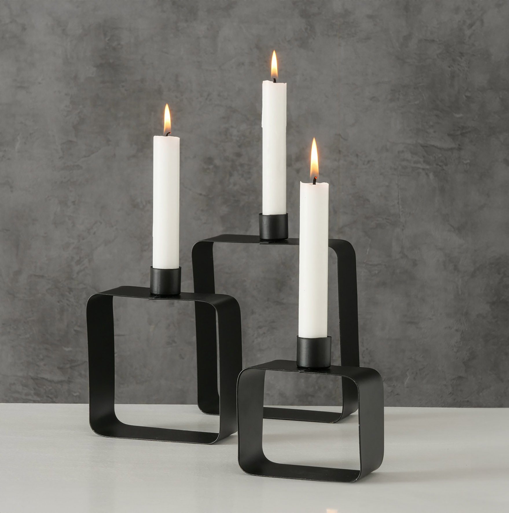Kerzenständer Kerzenständer Spetebo (3er Set quadratisch 3er schwarz Metall Set)
