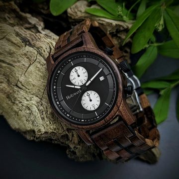 Holzwerk Chronograph BAUNATAL Herren Holz Armband Uhr mit Datum in braun, schwarz