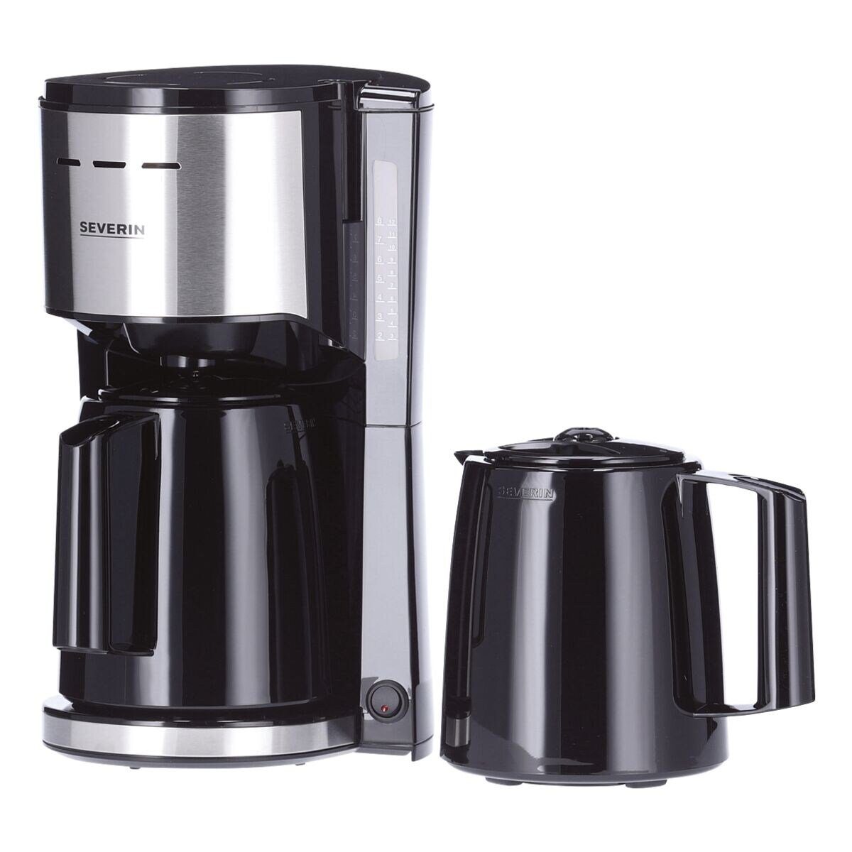 Severin Filterkaffeemaschine / 1000 W 1x4, KA silberfarben schwarz 2 1l 9308, Kaffeekanne, inkl. Thermokannen