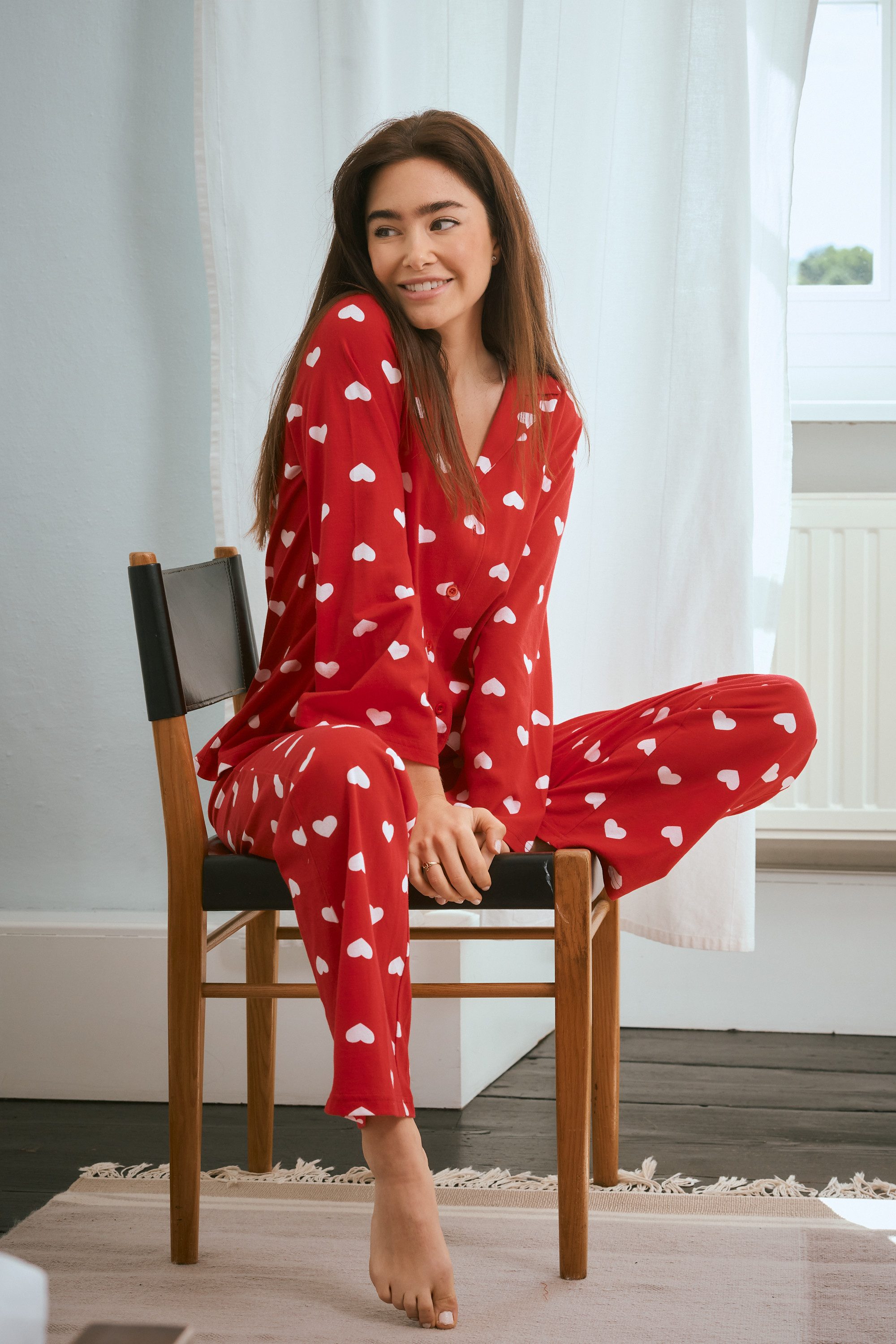 Louis & Louisa Pyjama Pyjama Knopfleiste mit Herzchen-Druck günstig online kaufen