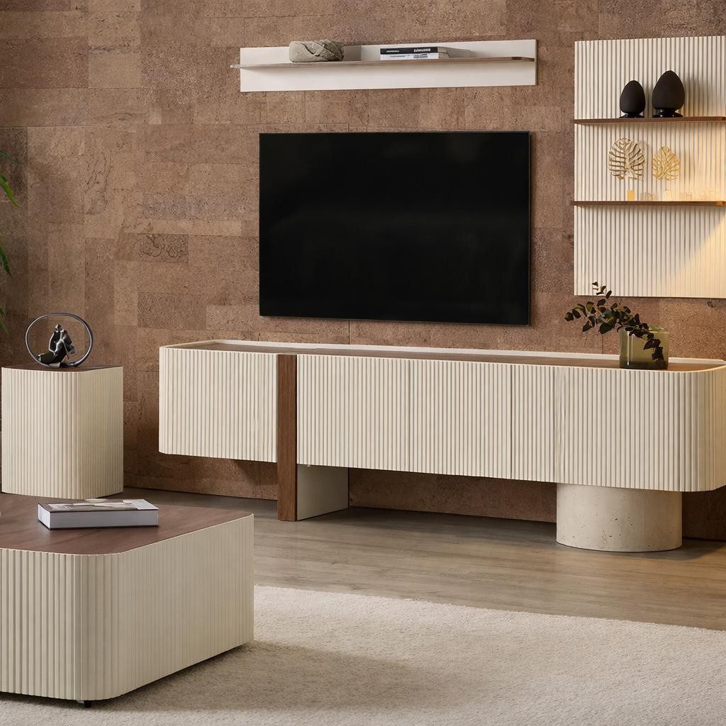 Xlmoebel Wohnzimmer-Set Elegantes Wohnzimmerset mit TV-Lowboard und Couchtisch, (5-St), Made in Europa