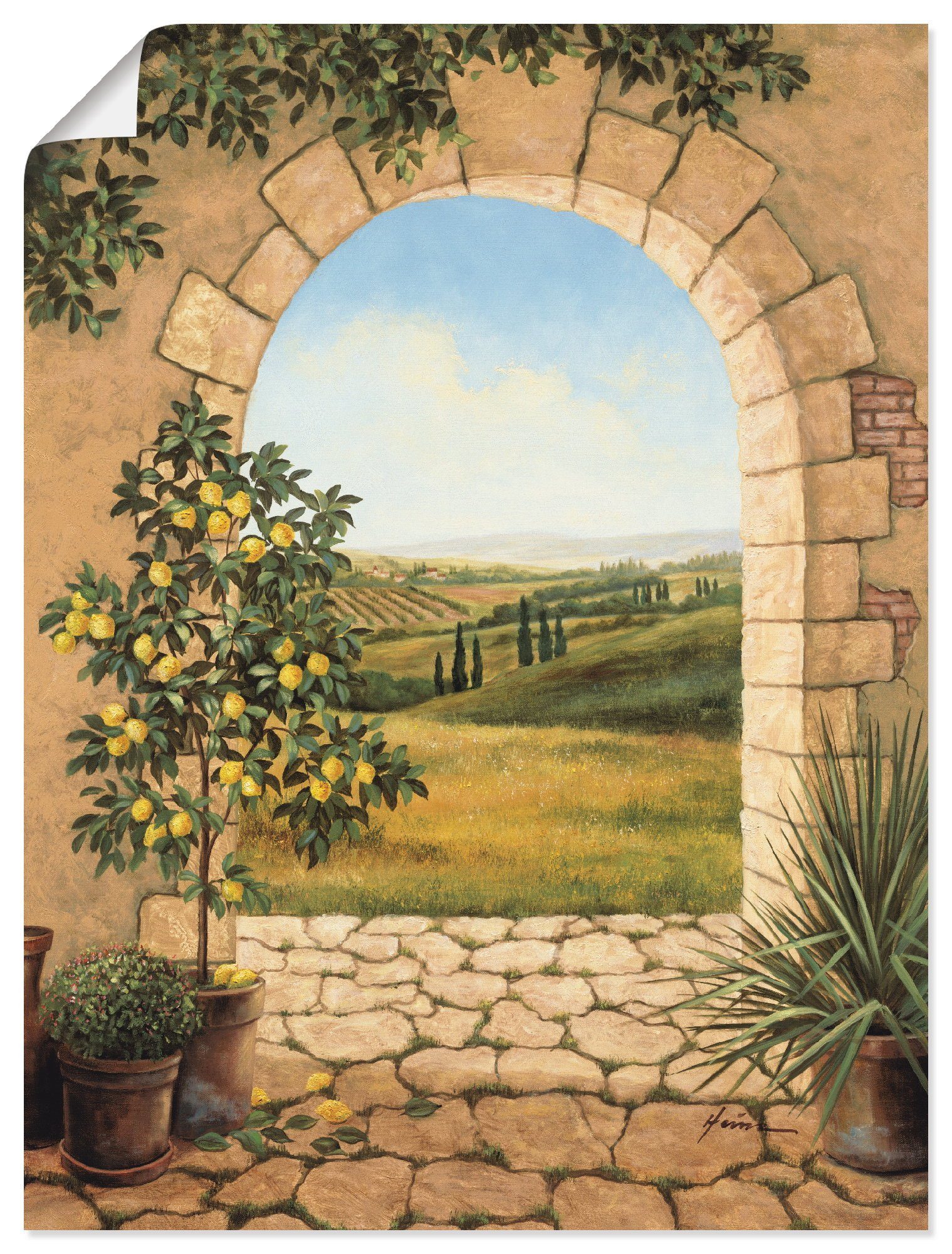 Artland Wandbild Zitronenbaum vorm Torbogen, Fensterblick (1 St), als Alubild, Leinwandbild, Wandaufkleber oder Poster in versch. Größen
