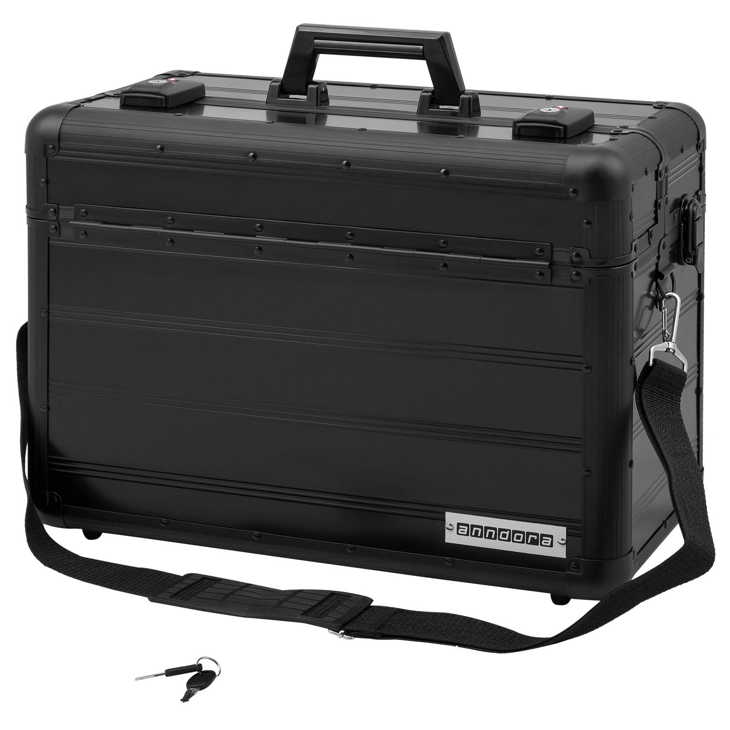 anndora Business-Koffer TSA Schlösser Aluminium Oberfläche, 0 Rollen, mit grauem Textil ausgekleidet - steht auf 4 Kunststofffüßen – Bild 5 von 5