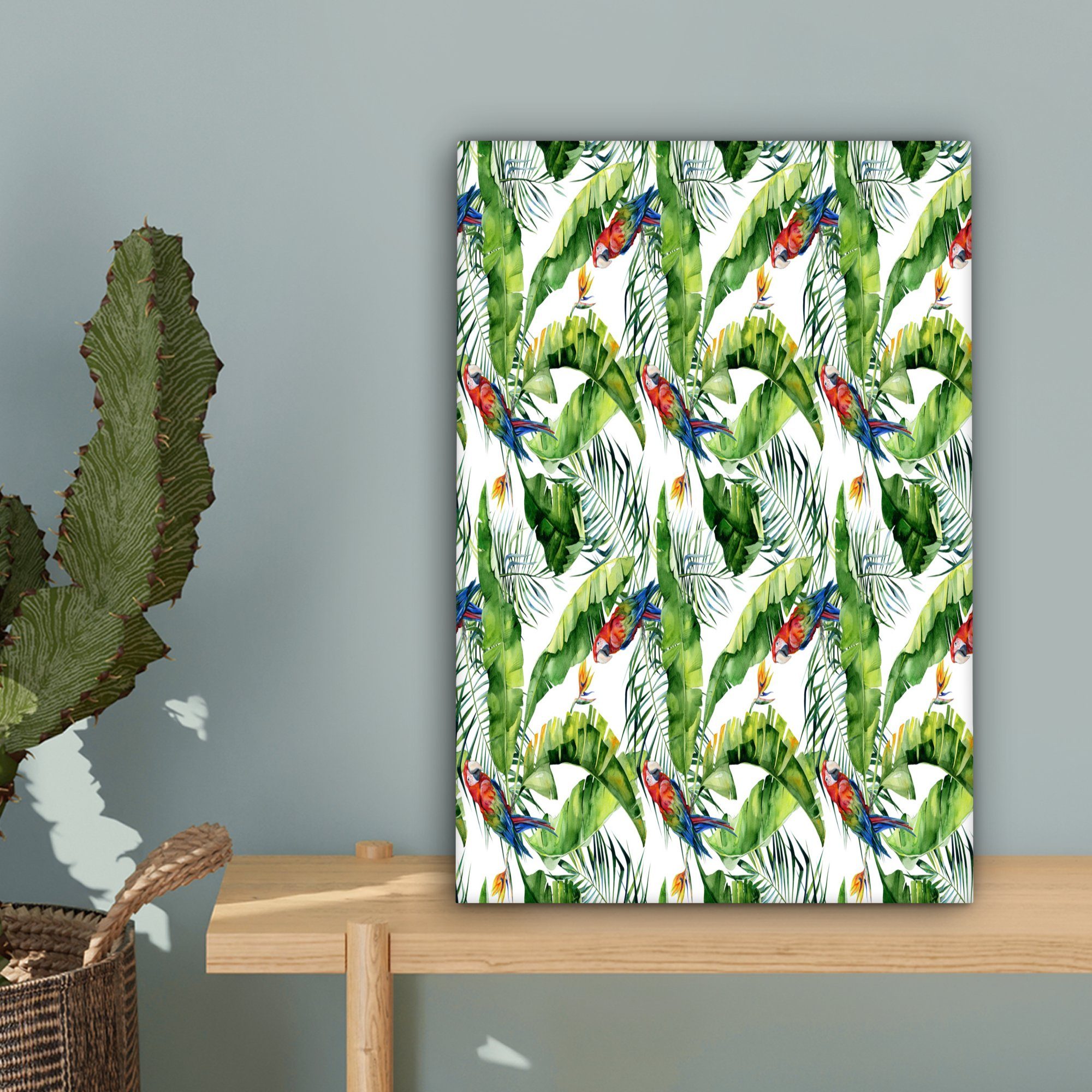 cm inkl. 20x30 Leinwandbild (1 Leinwandbild Gemälde, Zackenaufhänger, fertig - - Blumen OneMillionCanvasses® Paradiesvogelpflanze bespannt Papagei, St),