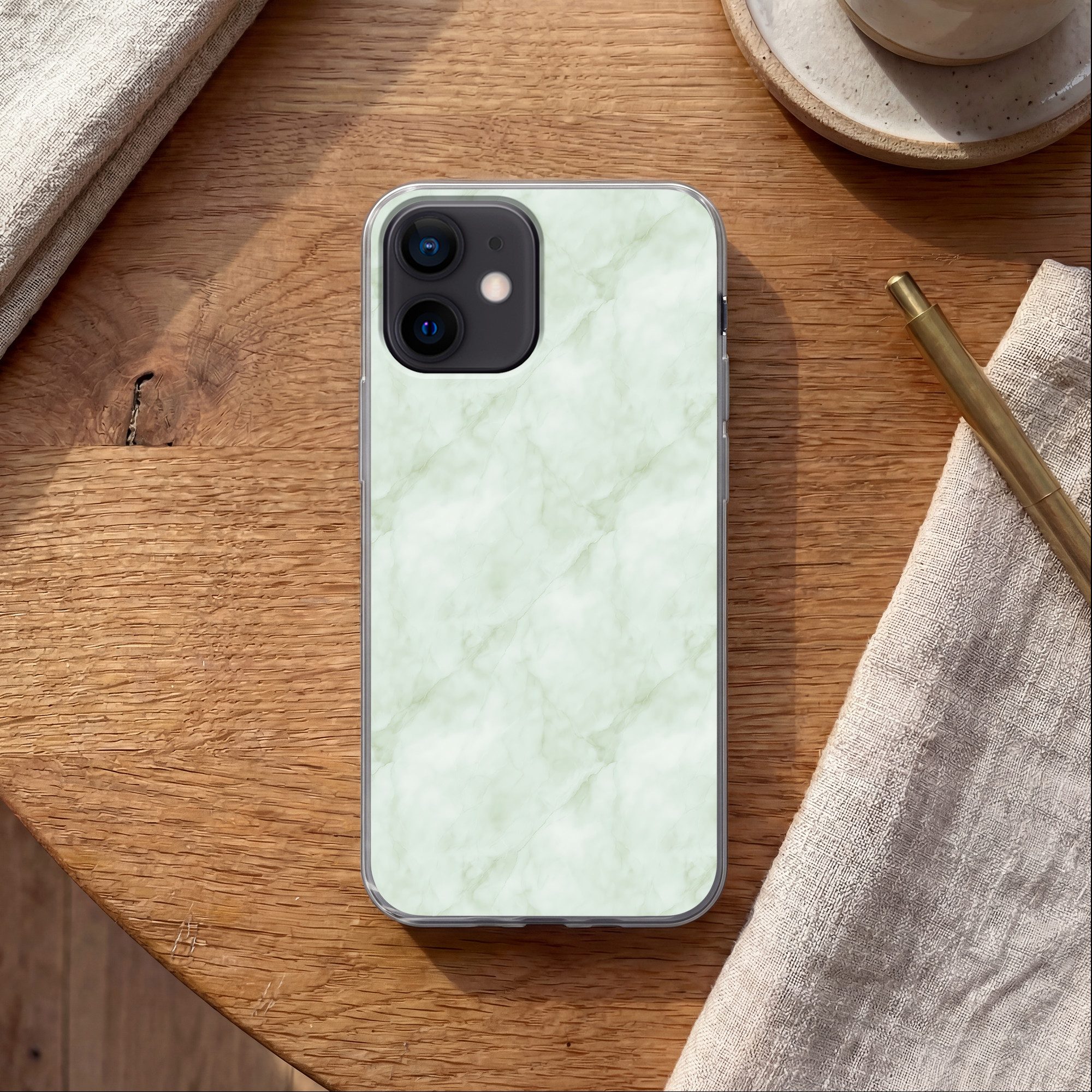 MuchoWow Handyhülle für Apple iPhone 12 Mini Grün - Marmor - Fließende Adern, Smartphone-Bumper, Print, Handy Schutzhülle Dünn