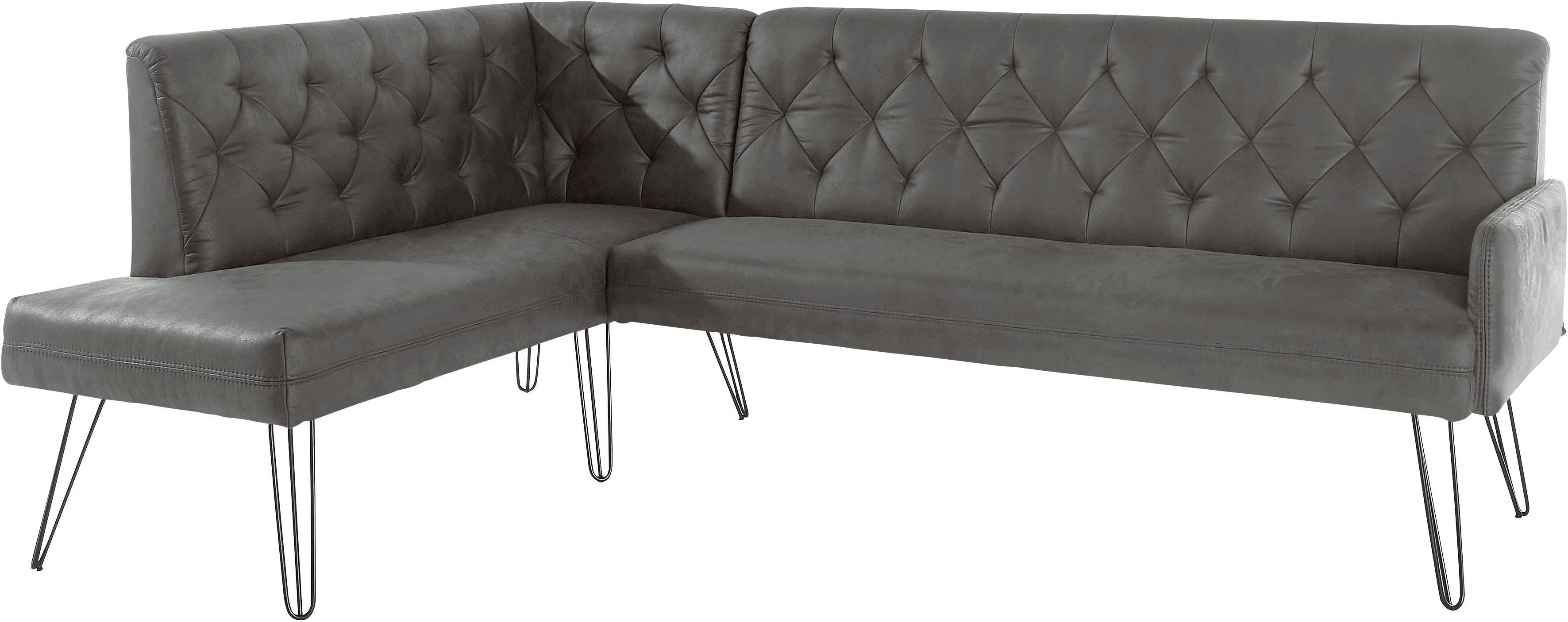 exxpo - sofa fashion Eckbank Doppio, Chesterfield Optik, komfortabel und bequem, hohe Designfüße, Frei im Raum stellbar