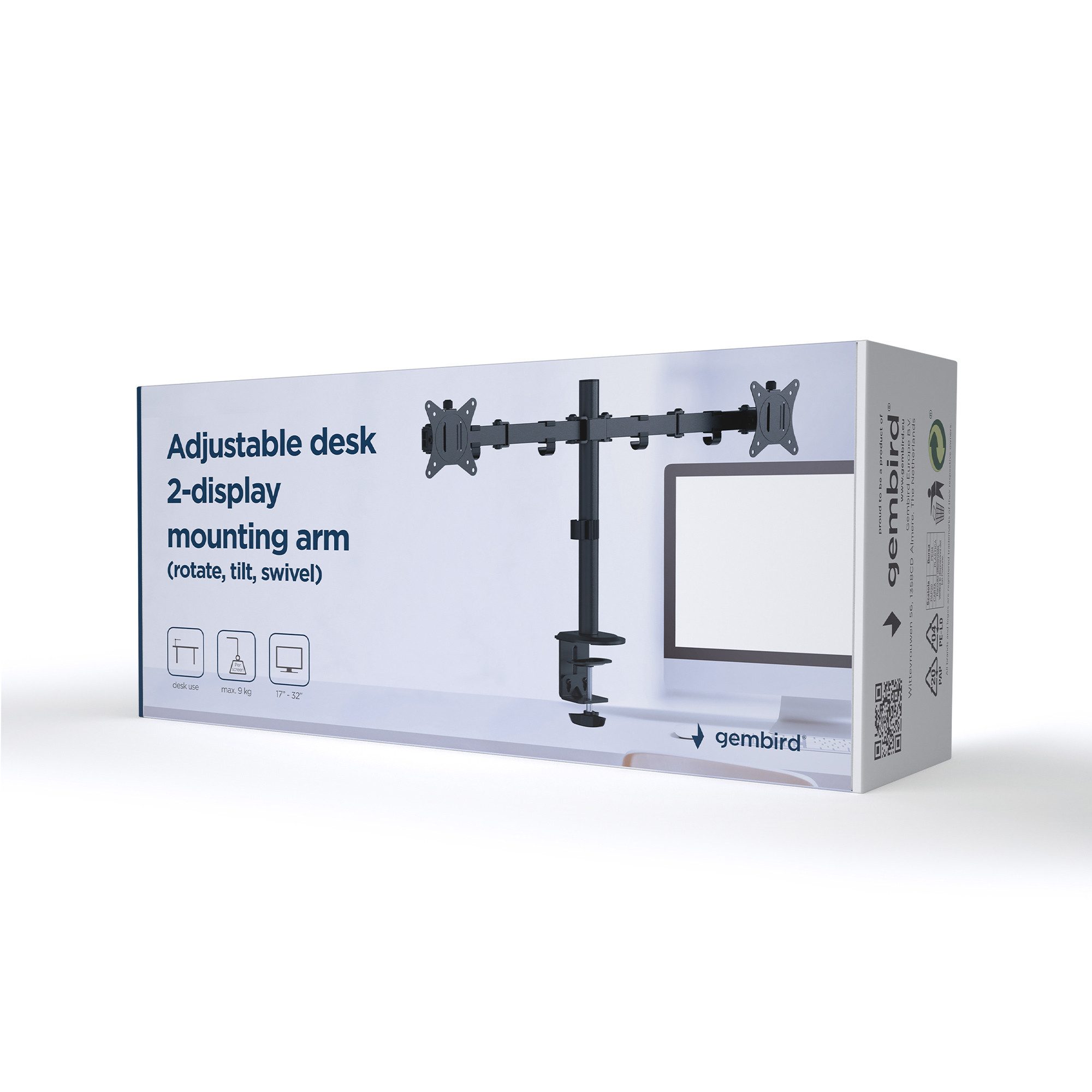 Gembird Monitor-Halterung MA-D2-01, (bis 32 Zoll, Funktioniert mit fast allen LCD-Monitoren (max. 32)