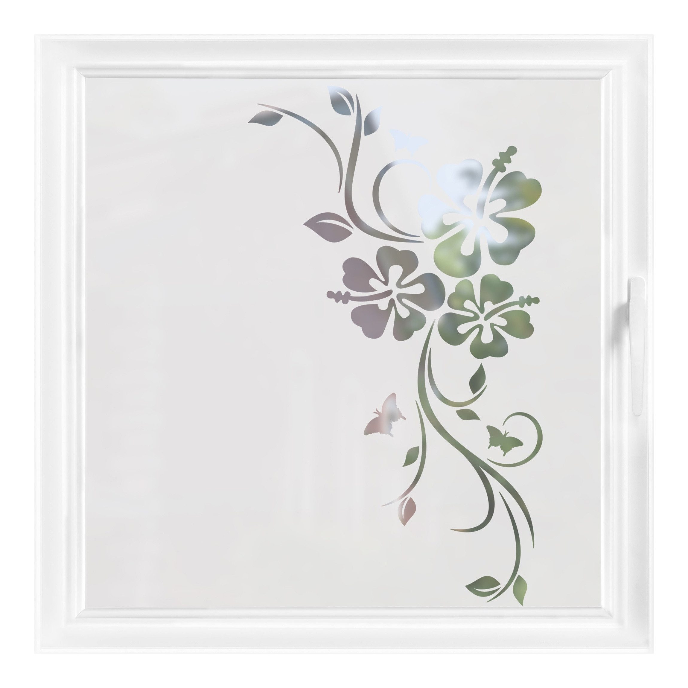 Bilderdepot24 Fensterfolie statisch haftend Motiv Fensterdeko Hibiskus-Ecke II Blume, blickdicht, Innen Fenster Tür Balkontür Küche Badezimmer Wohnzimmer Schlafzimmer