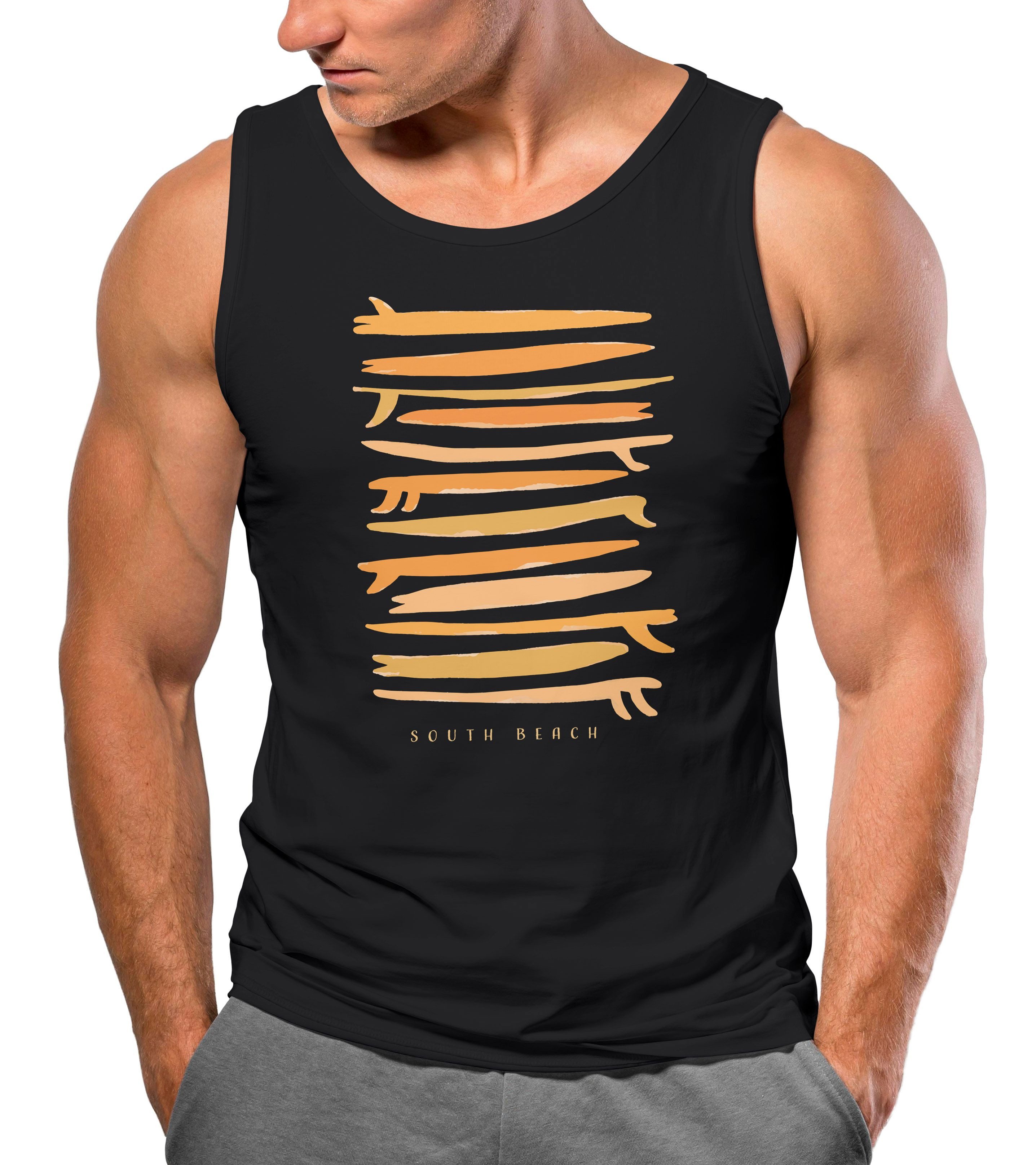 Tanktop Herren Tank-Top Surfboards South Beach California USA Sommer Surfing
