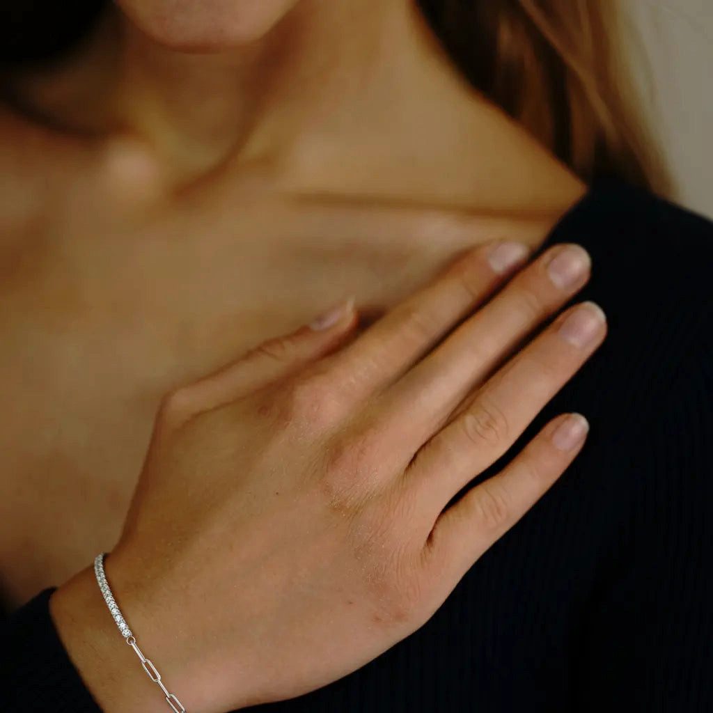 Suzan Gold Tennisarmband 925 Silber Lumispark Paperclip Zirkonia