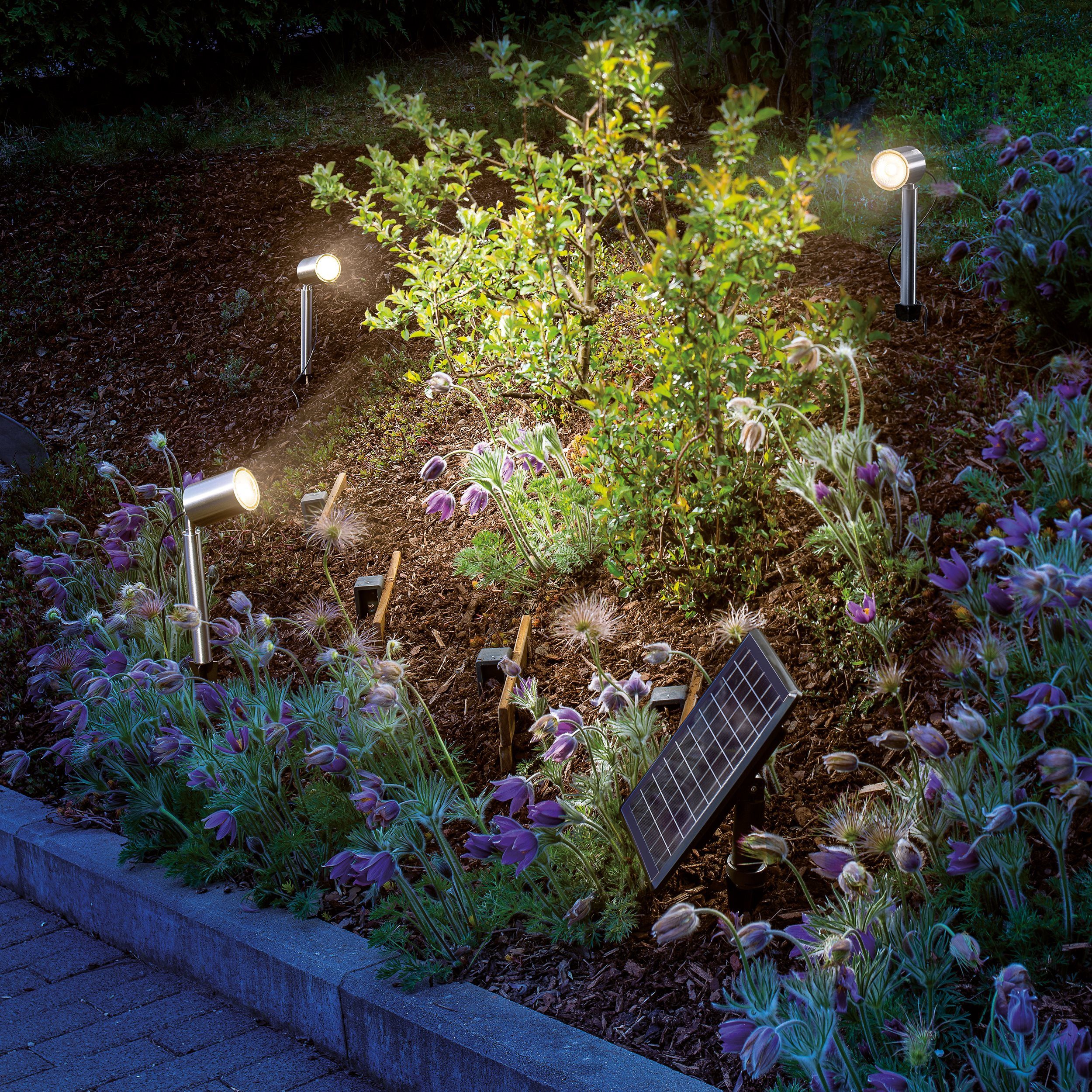esotec LED Gartenstrahler 3er Set Solarstrahler POWER TRIO, Duo Color 3000K 6000K outdoor 102705, LED fest integriert